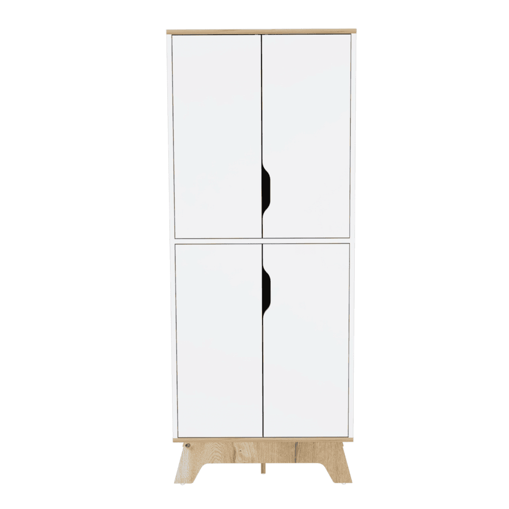 DEPOT E-SHOP Dahoon Double Kitchen Pantry Double Kitchen Pantry, Double Door Cabinet, Four Shelves, Light Oak / White