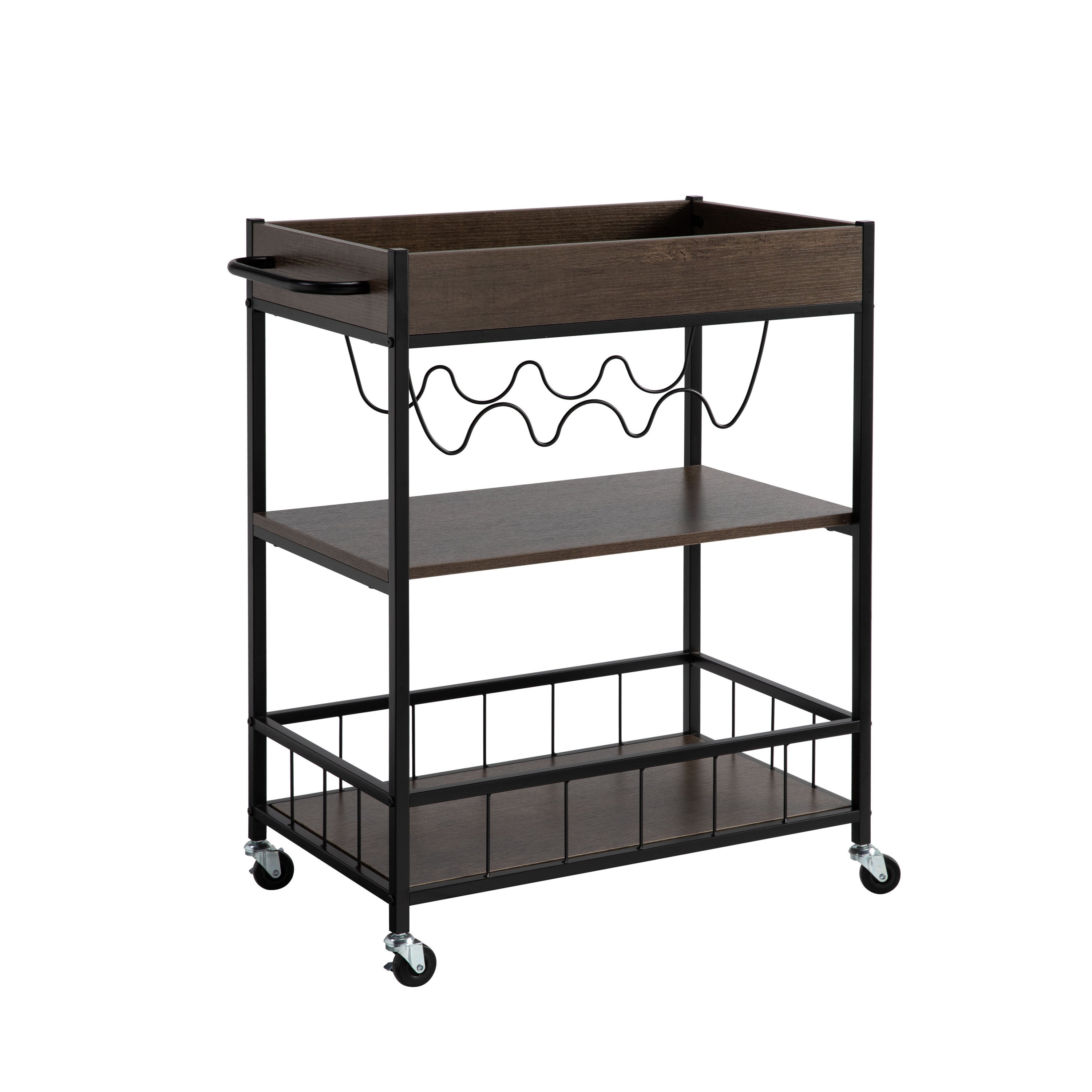 ID USA  223089 Kitchen Cart Walnut Oak & Black