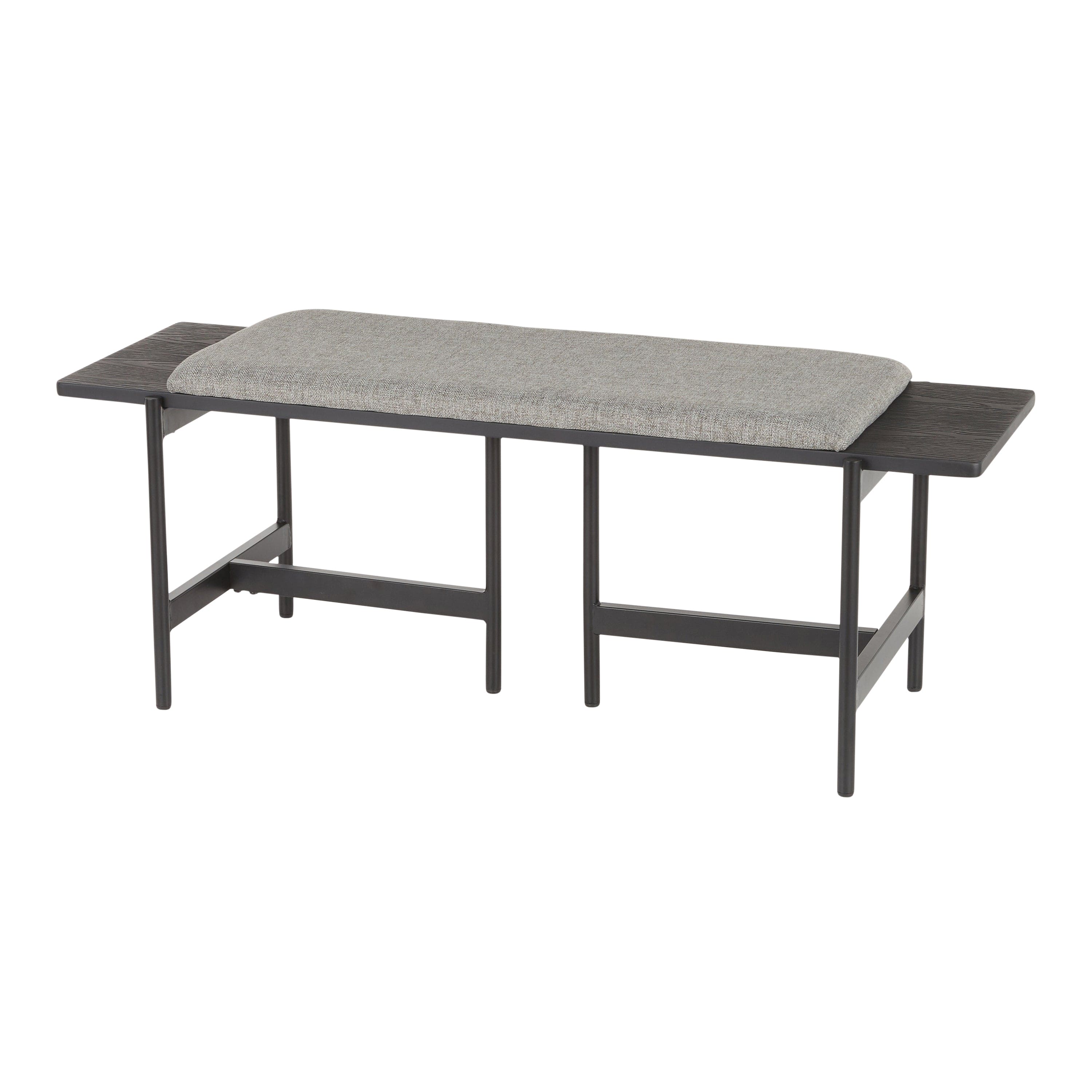 Chloe Contemporary Bench in Black Metal and Grey Fabric with Black Wood Accents by LumiSource