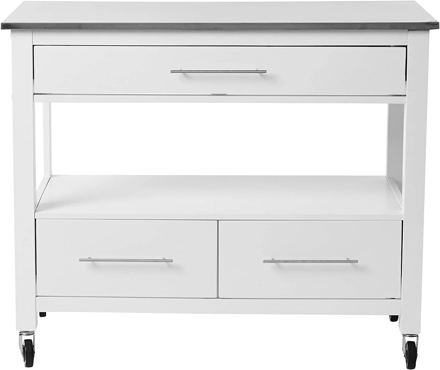 ACME Ottawa Kitchen Cart, Stainless Steel & White 98330