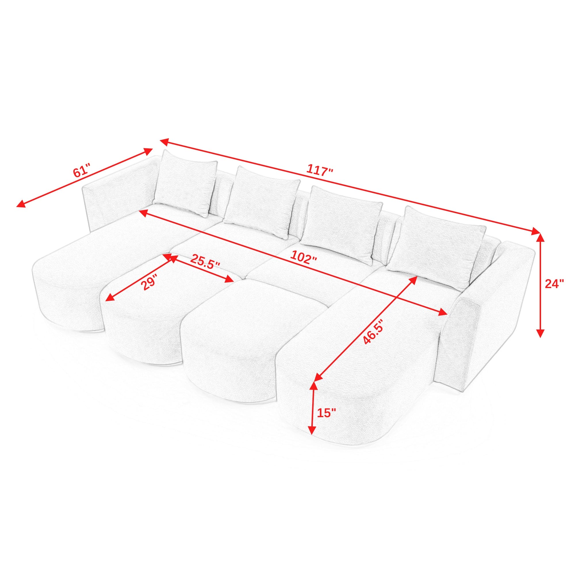 U Shape Sectional Sofa including Two Single Seat, Two Chaises and Two Ottomans, Modular Sofa, DIY Combination, Loop Yarn Fabric, Navy