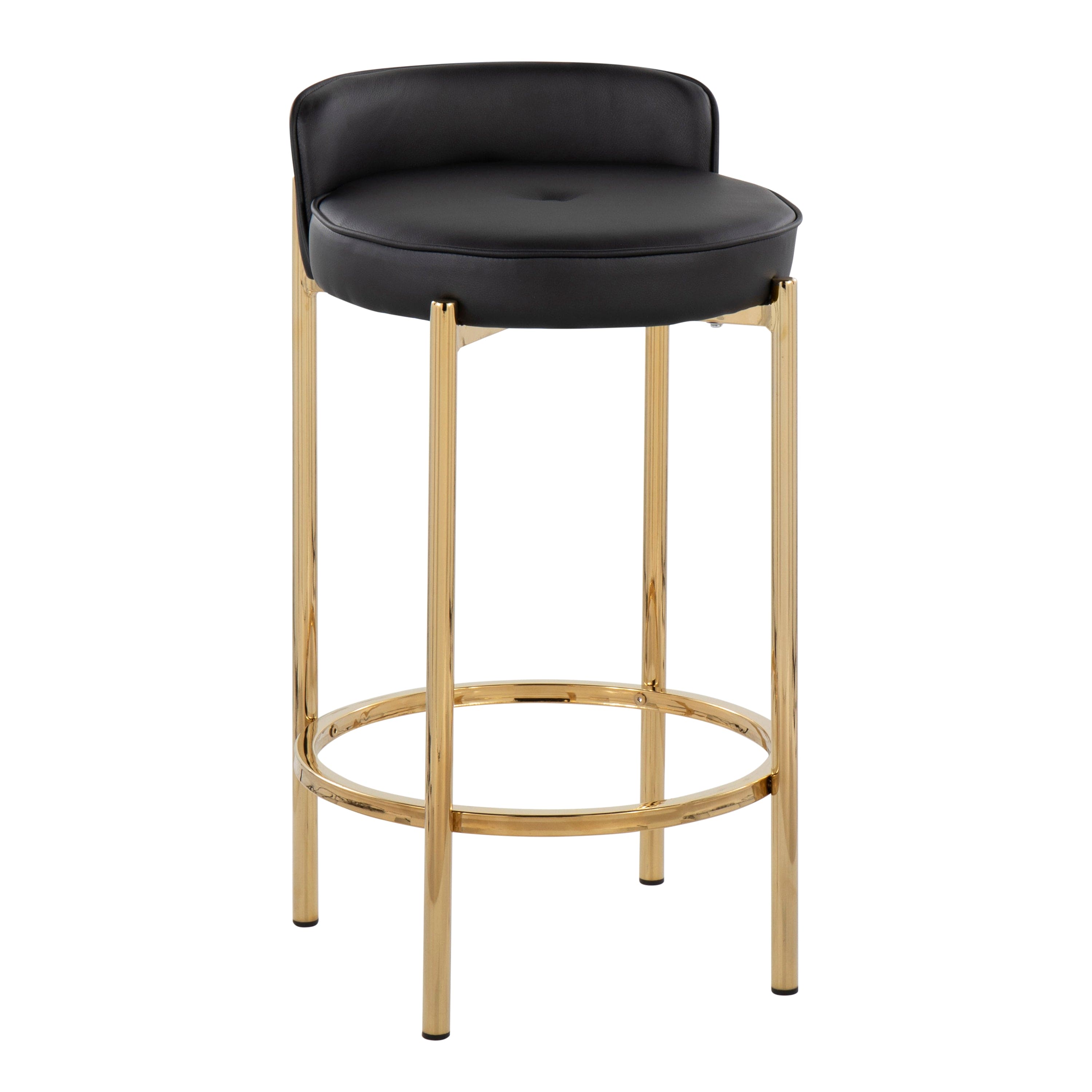 Chloe Contemporary Counter Stool in Gold Metal and Black Faux Leather by LumiSource - Set of 2