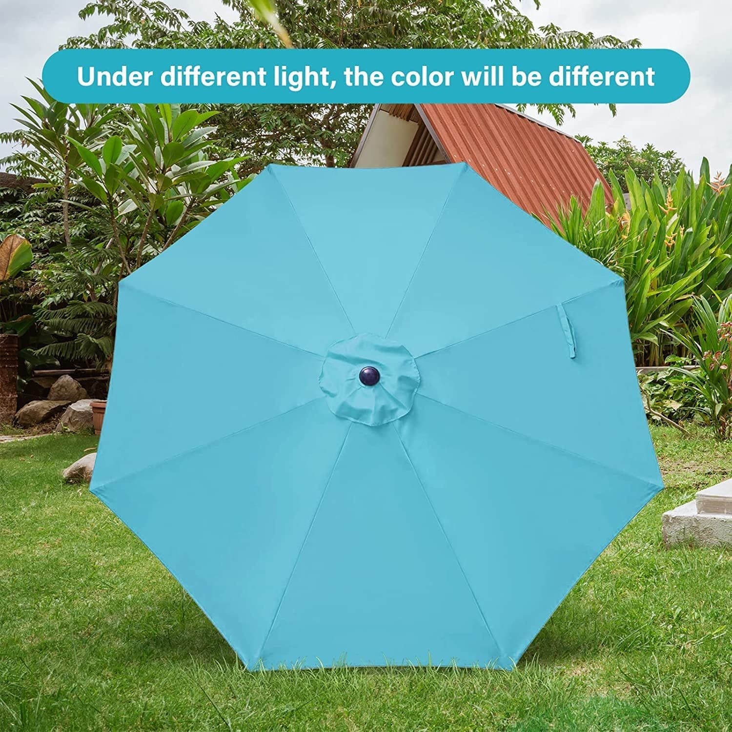 Simple Deluxe 9' Patio Umbrella Outdoor Table Market Yard Umbrella with Push Button Tilt/Crank, 8 Sturdy Ribs for Garden, Deck, Backyard, Pool, Turquoise