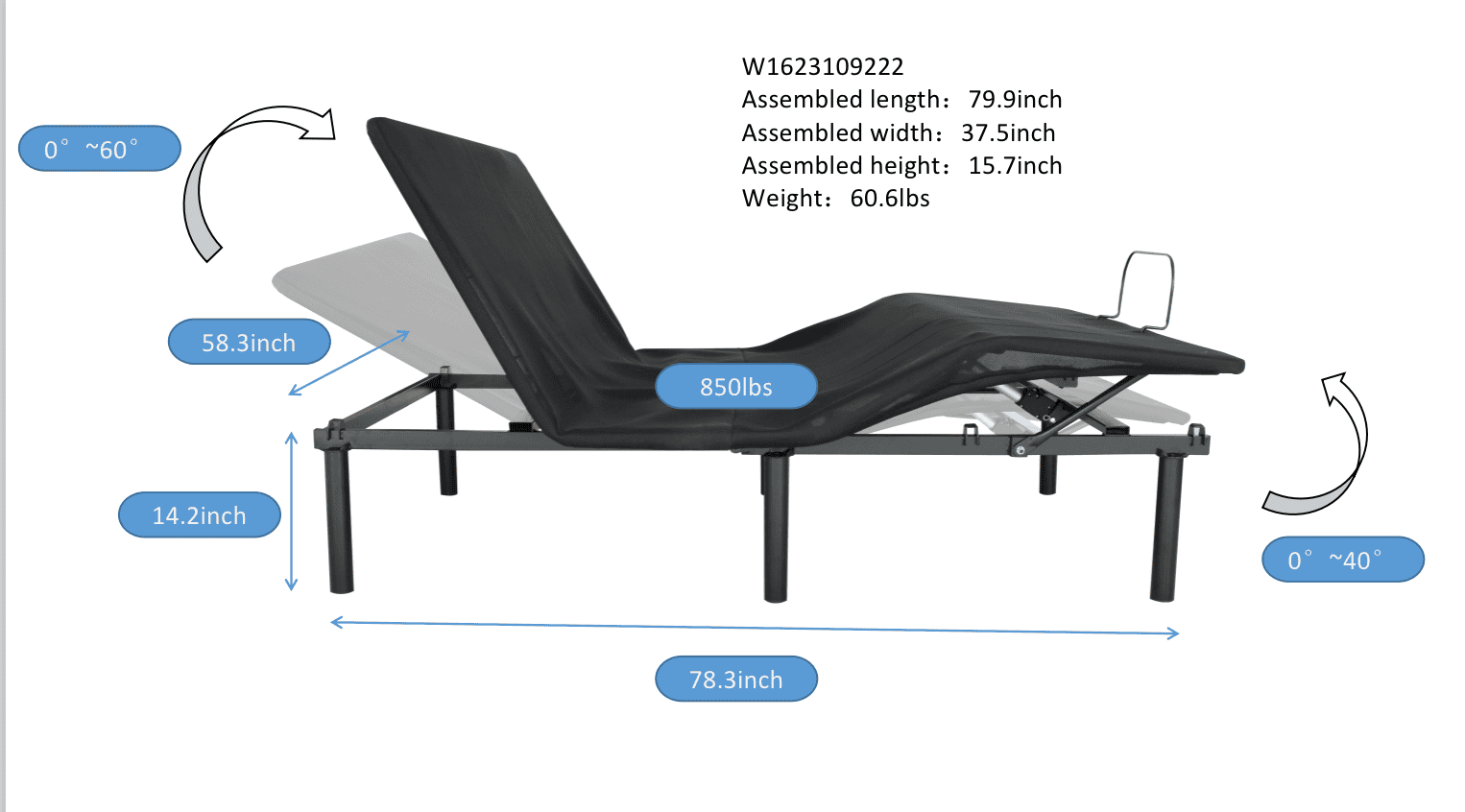 Adjustable Bed Base - Fold to half-TXL Motorized Head and Foot Incline - Quick and Easy Assembly