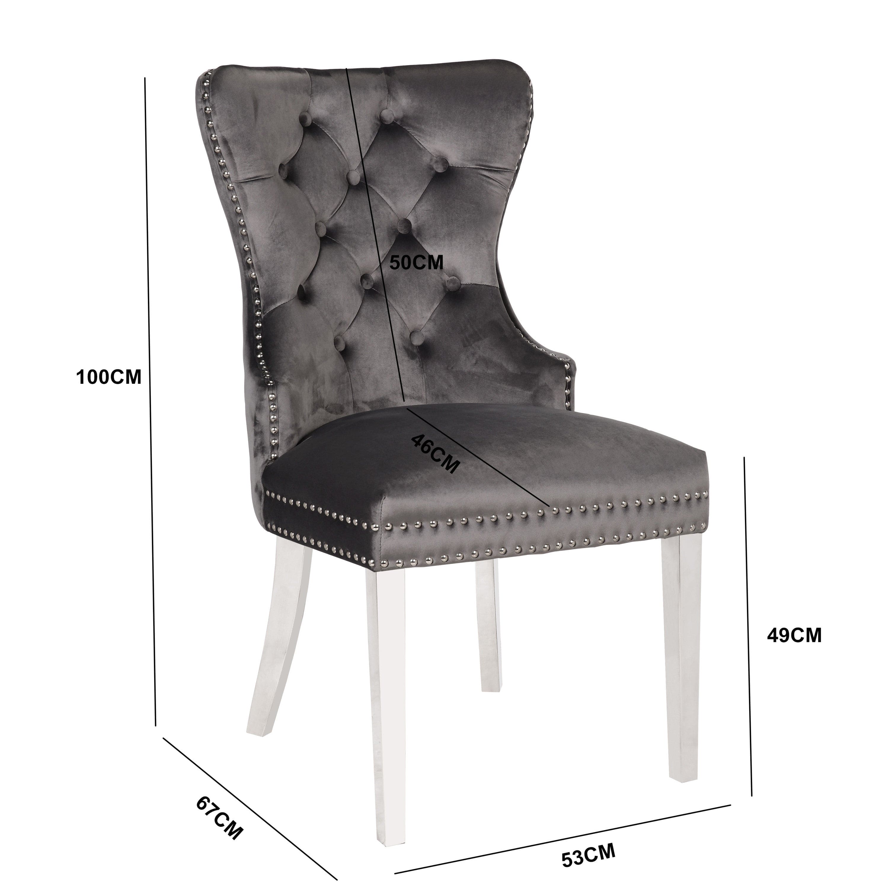 Erica 2 Piece Wood Legs Dinning Chair Finish with Velvet Fabric in Dark Gray