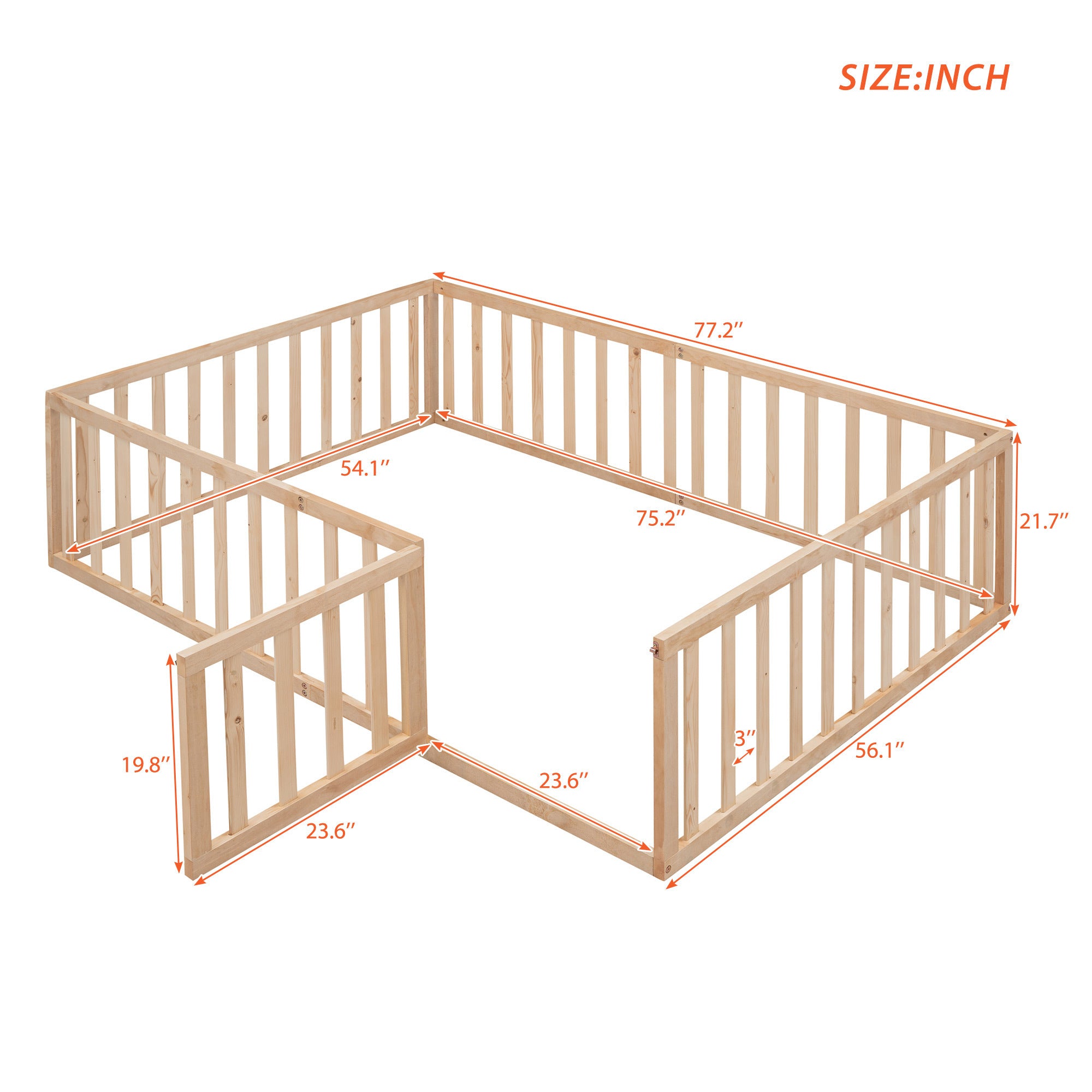 Full Size Wood Daybed Frame with Fence, Natural(OLD SKU:WF289662AAM)