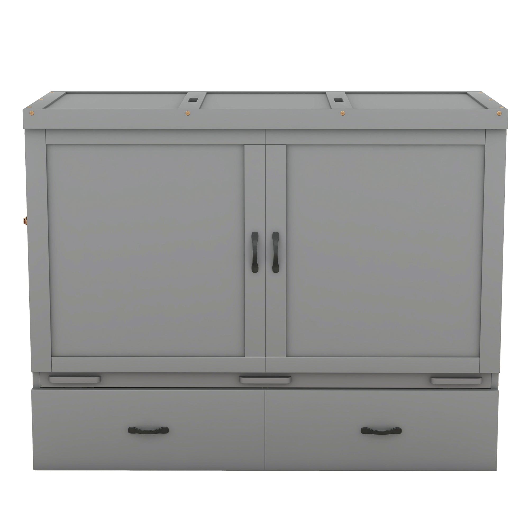 Queen Size Murphy Bed with USB Port and a Large Drawer, Gray