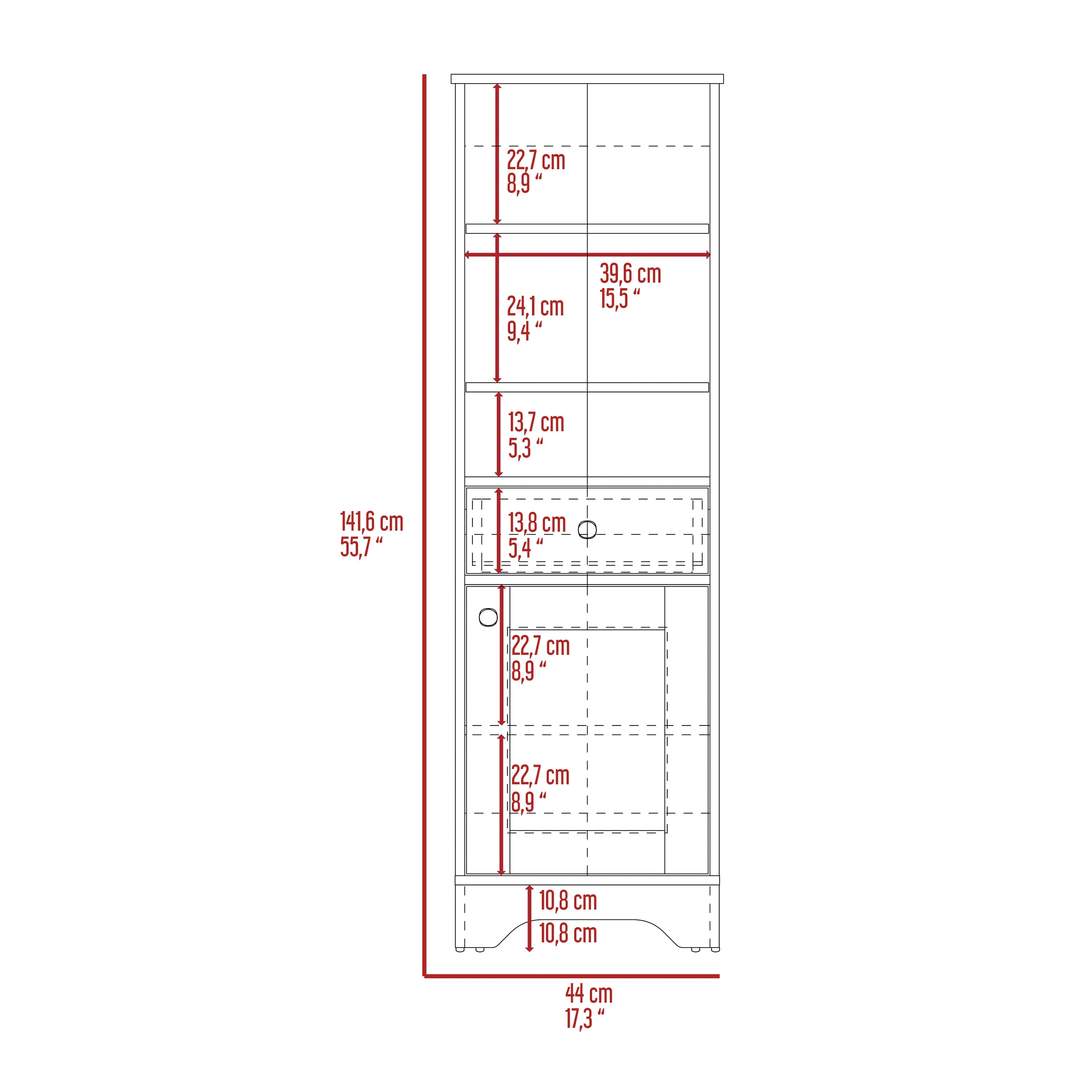 Linen Cabinet Burnedt, Multiple Shelves, Light Oak / White Finish