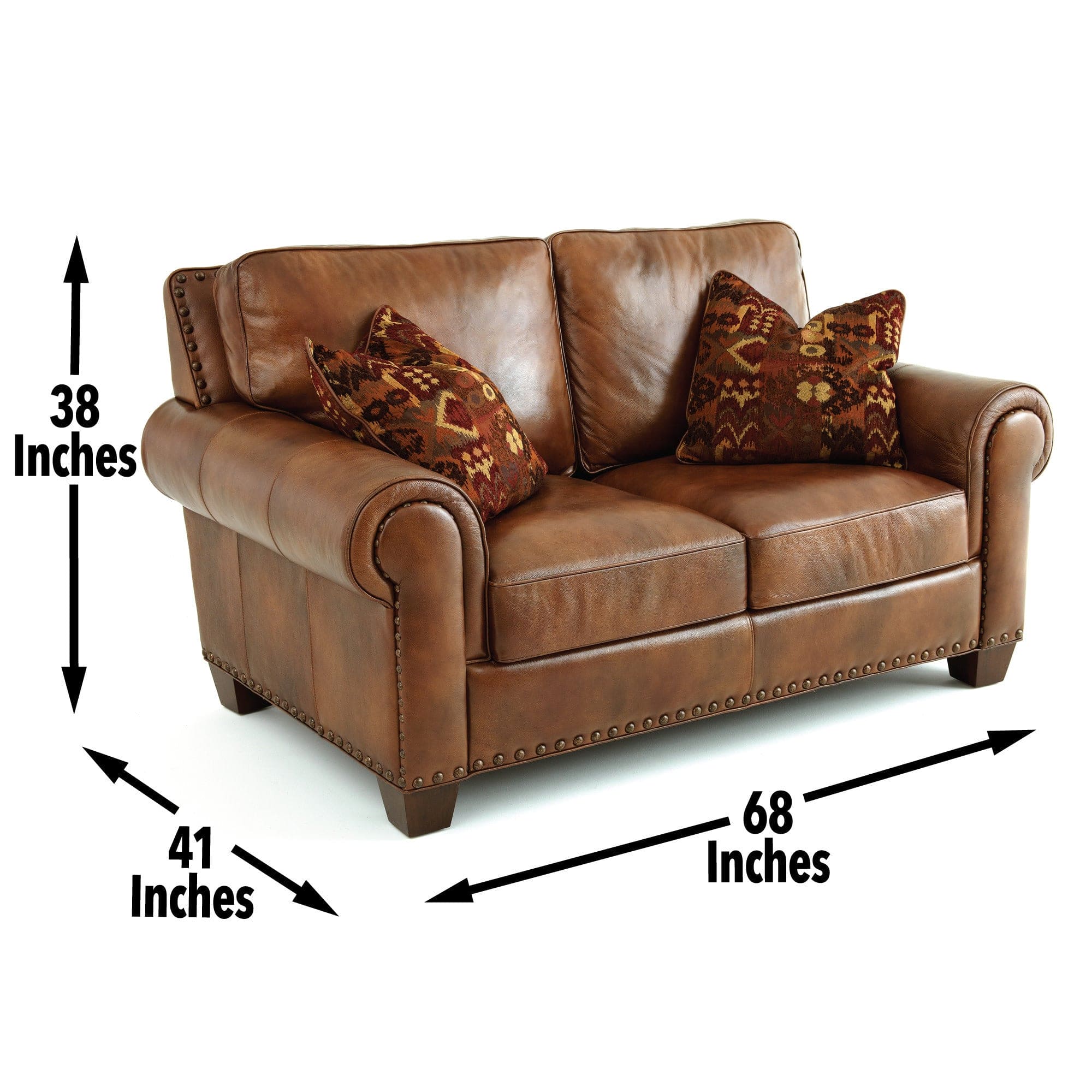 Rustic Leather Collection Loveseat - Premium Construction, Nail-Head Trim - Maximum Comfort and Style