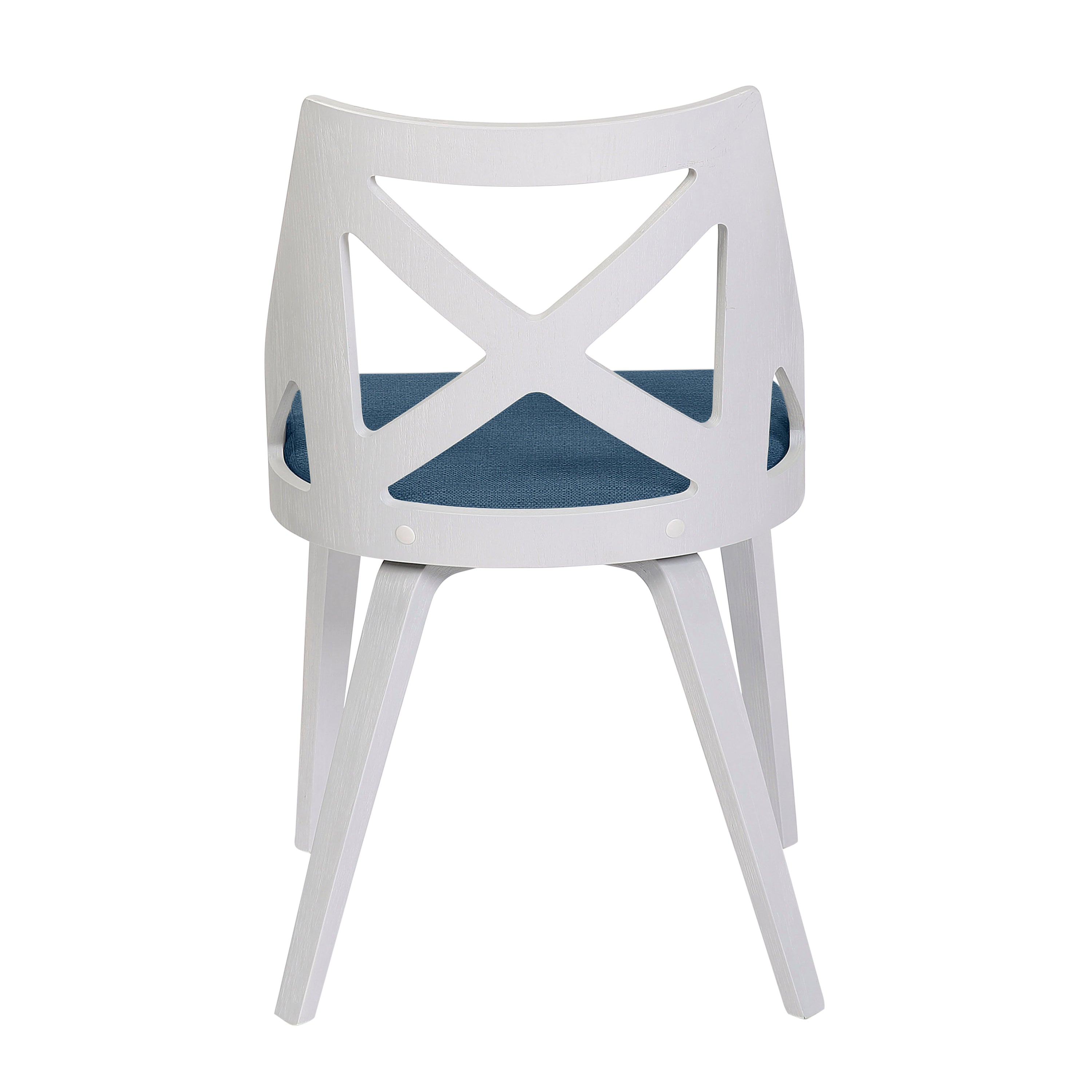 Charlotte Farmhouse Chair in White Textured Wood and Blue Fabric by LumiSource - Set of 2