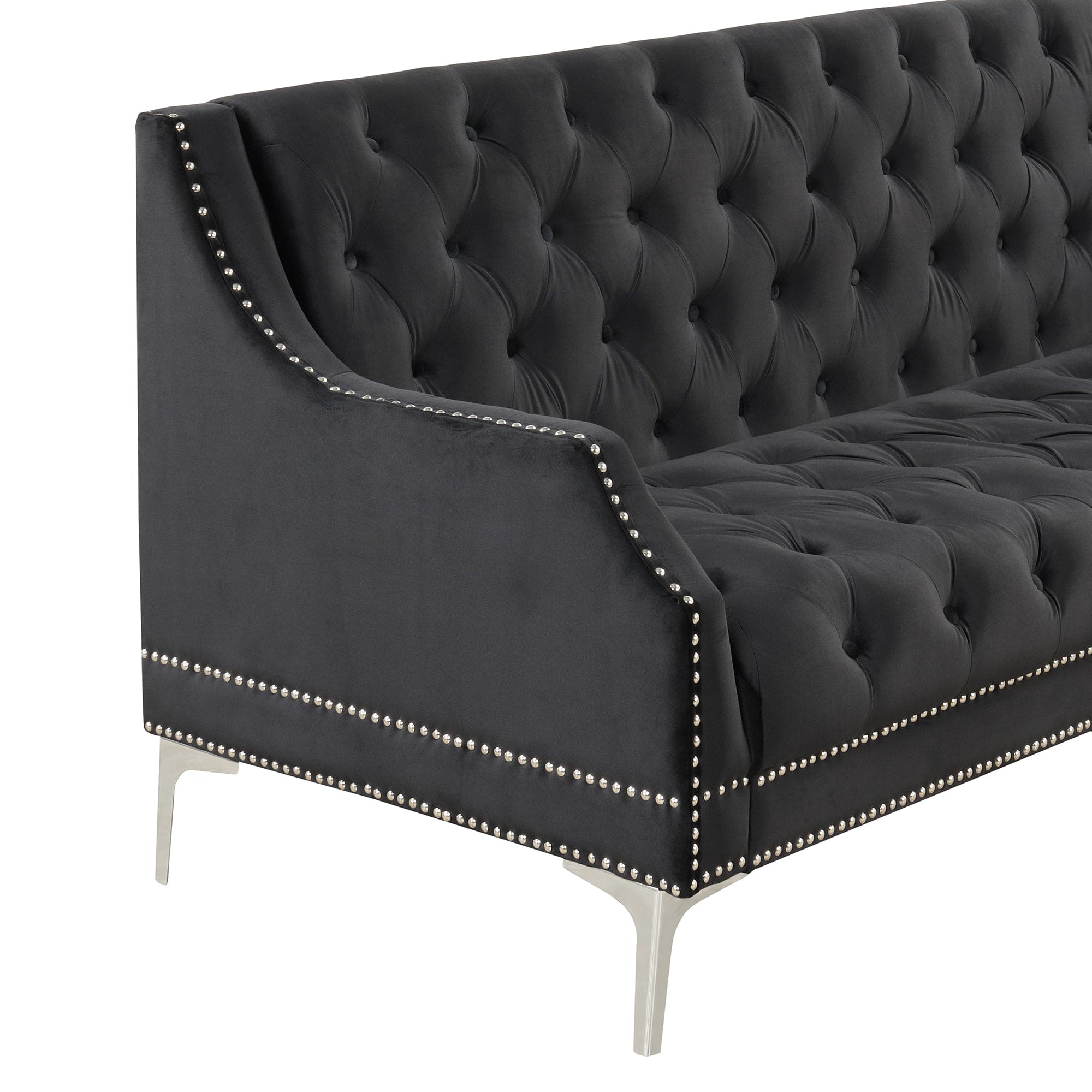 78" Modern Sofa Dutch Plush Upholstered Sofa with Metal Legs, Button Tufted Back Black