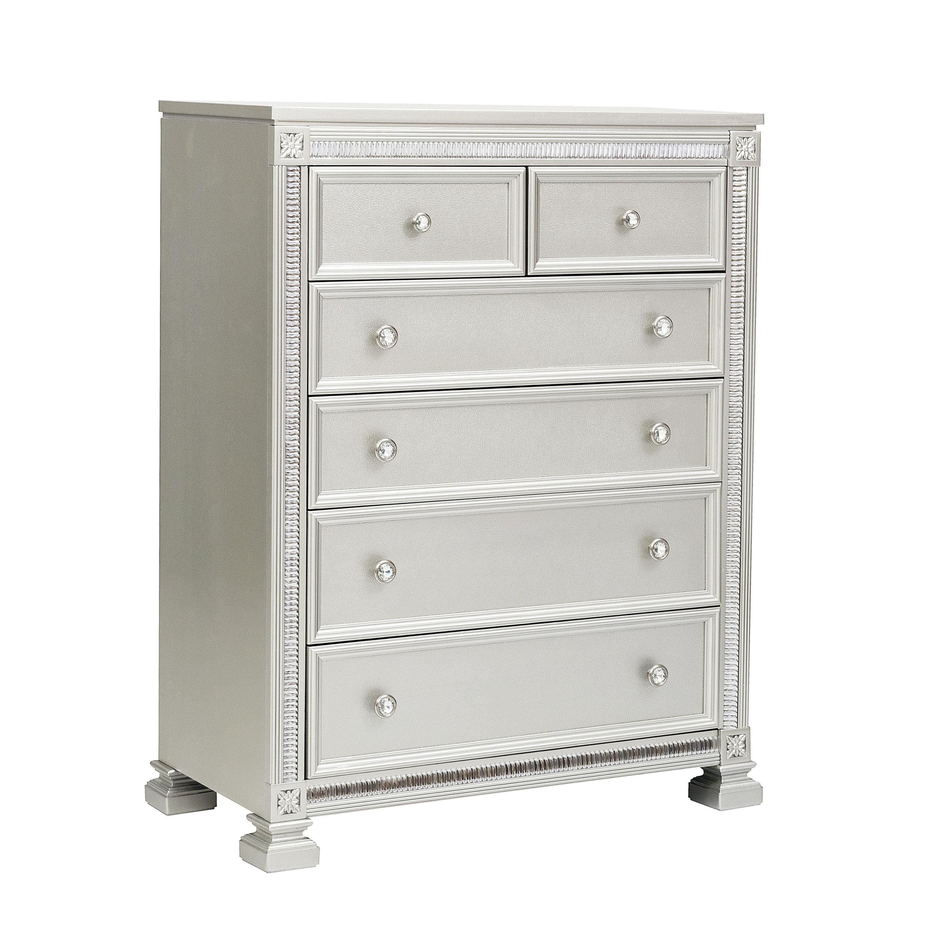 Glamorous Modern Design 1pc Chest of 6x Storage Drawers Faux Crystals Knobs Silver Finish Bedroom Furniture