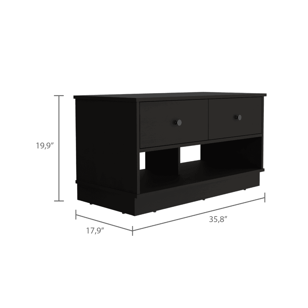 Hamilton Storage Bench, Two Open Shelves, Two Drawers -Black