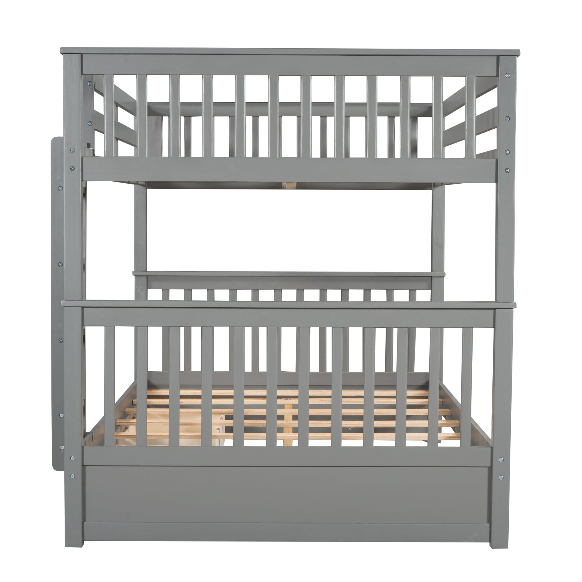 Full-Over-Full Bunk Bed with Ladders and Two Storage Drawers (Gray)(OLD SKU:LT000365AAE)