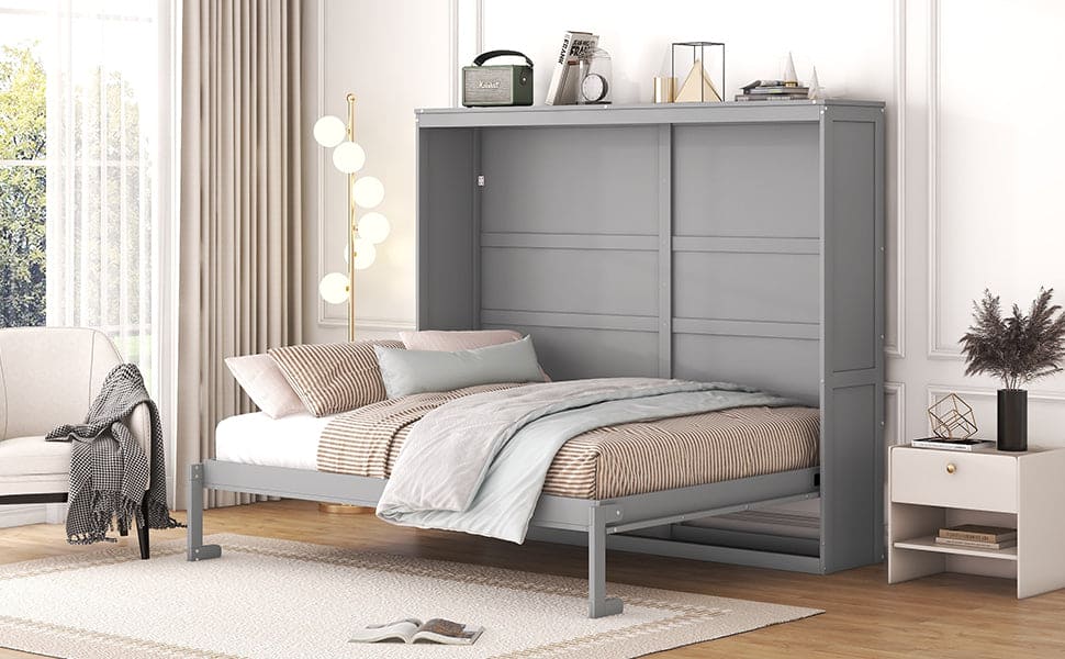 Queen Size Murphy Bed Wall Bed,Gray