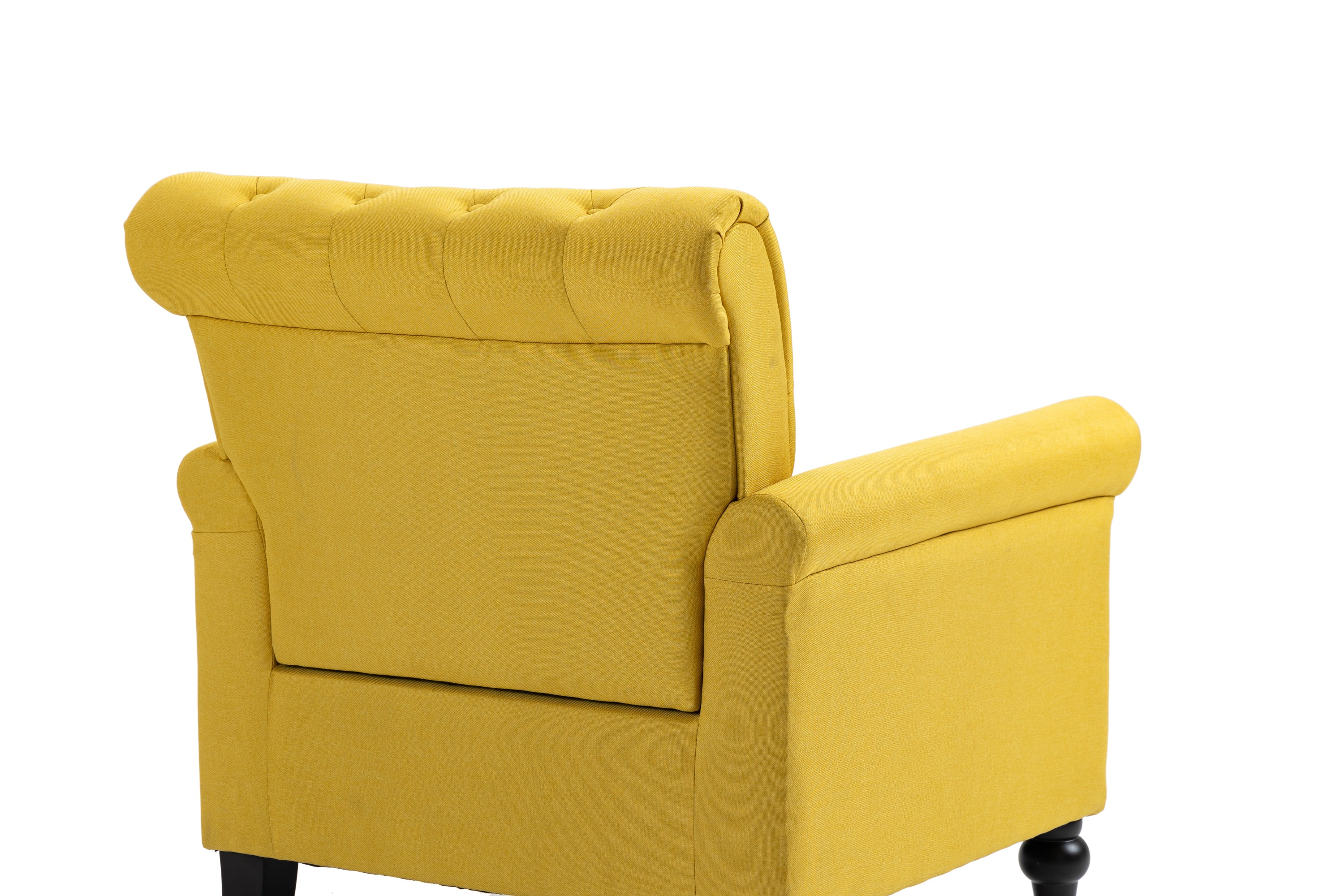 Mid-Century Modern Accent Chair, Linen Armchair w/Tufted Back/Wood Legs, Upholstered Lounge Arm Chair Single Sofa for Living Room Bedroom, YELLOW