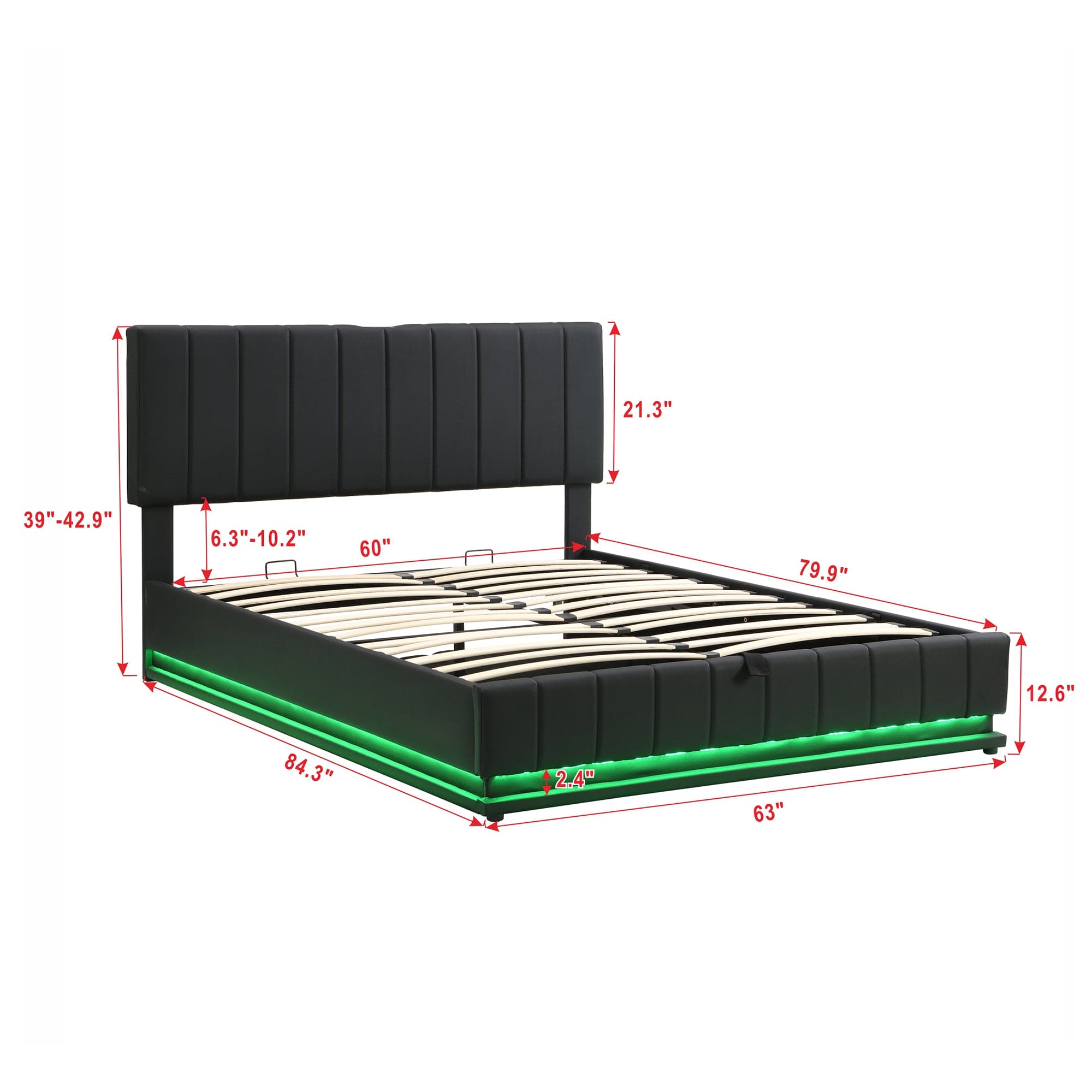 Queen Size Upholstered Bed with Hydraulic Storage System and LED Light, Modern Platform Bed with Sockets and USB Ports, Black