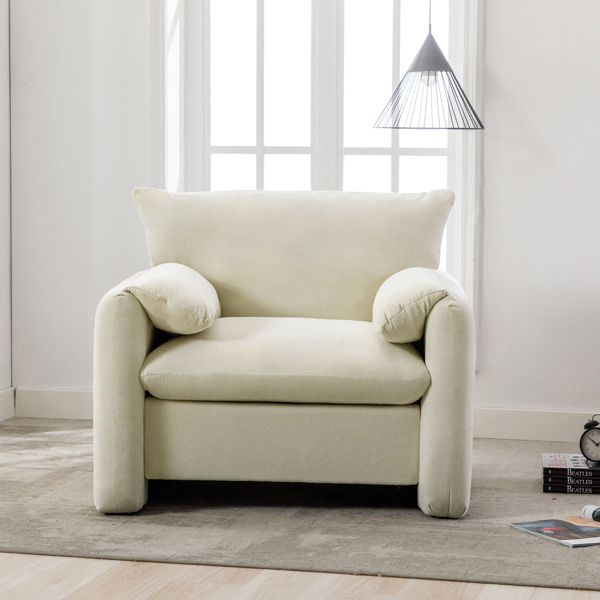 Modern Style Chenille Oversized Armchair Accent Chair Single Sofa Lounge Chair 38.6'' W for Living Room, Bedroom,Cream