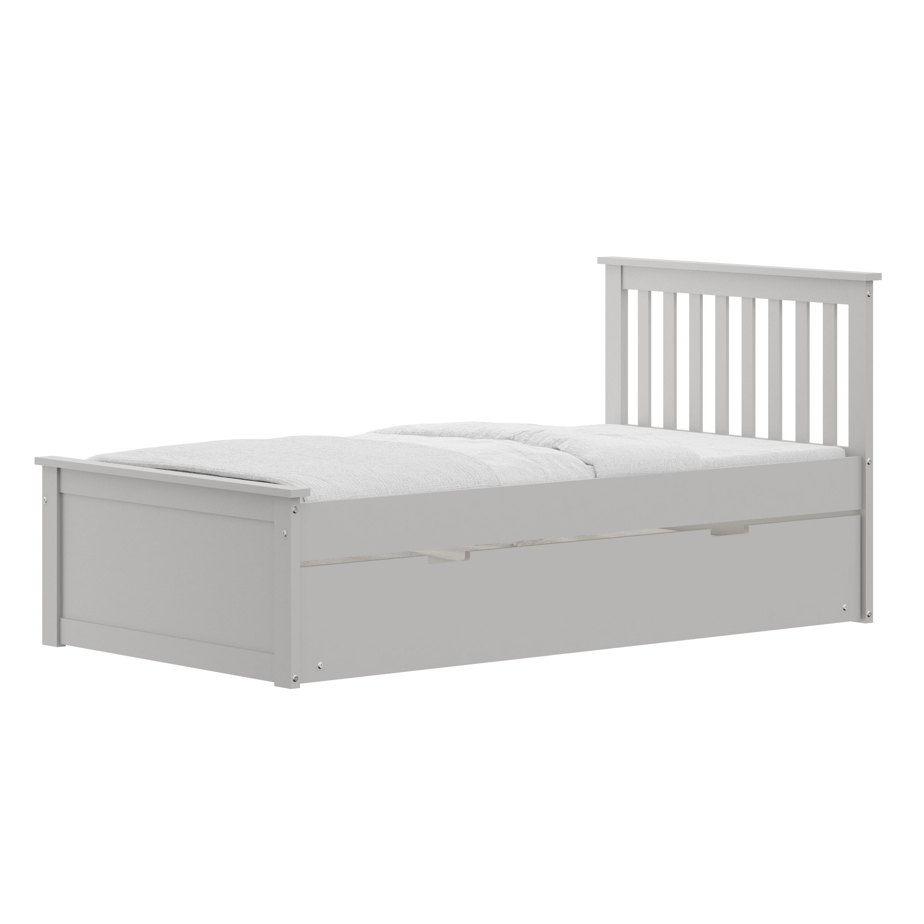 Yes4wood Gray Twin Bed with Trundle, Solid Wood Malibu Bed Frame with Twin Size Pull-Out Trundle for Kids and Toddlers