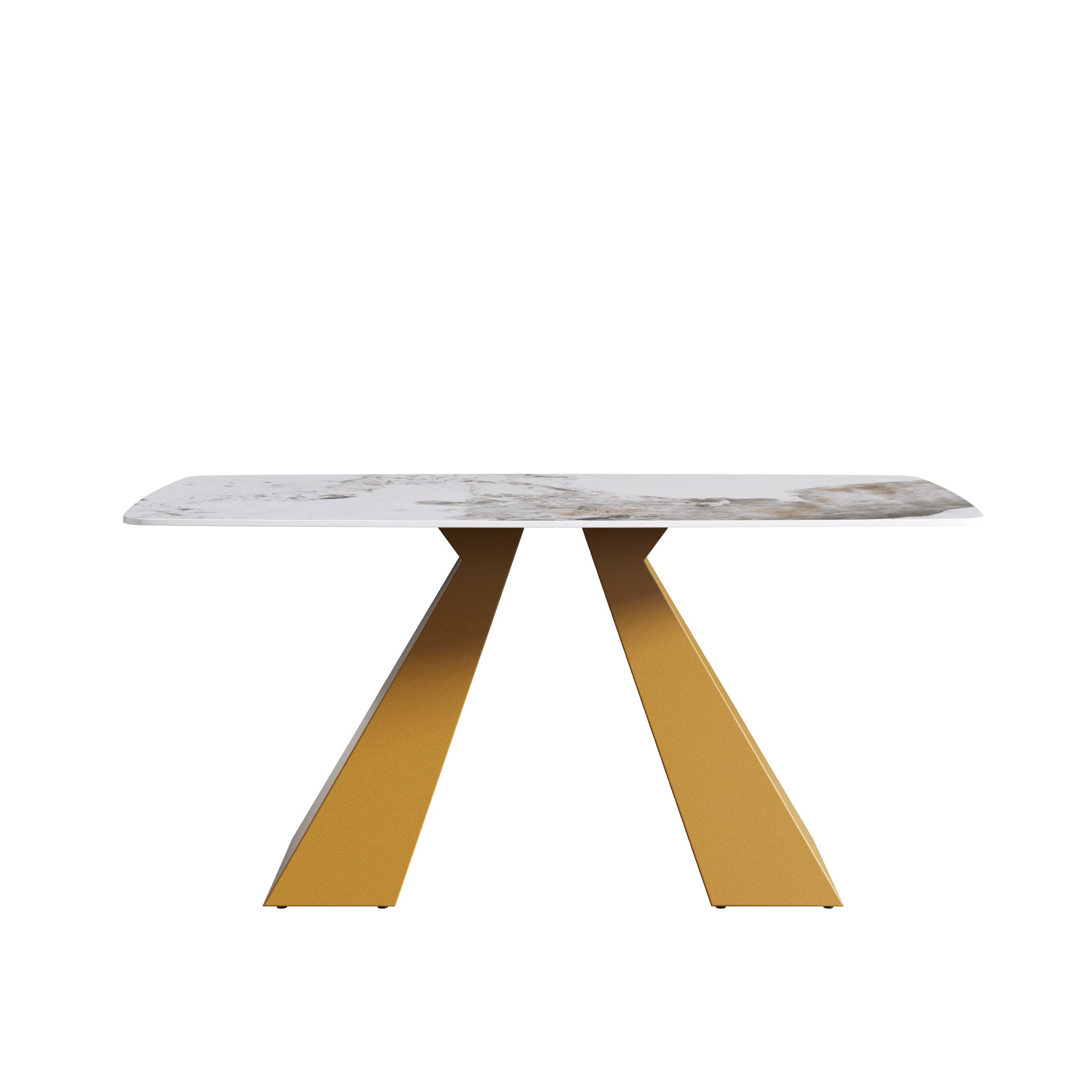 63"Modern artificial stone pandora white curved golden metal leg dining table -6 people