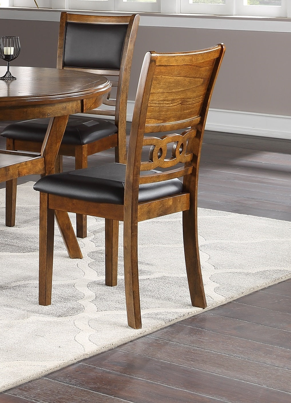 Contemporary Dining 5pc Set Round Table w 4x Side Chairs Walnut Finish Rubberwood Unique Design