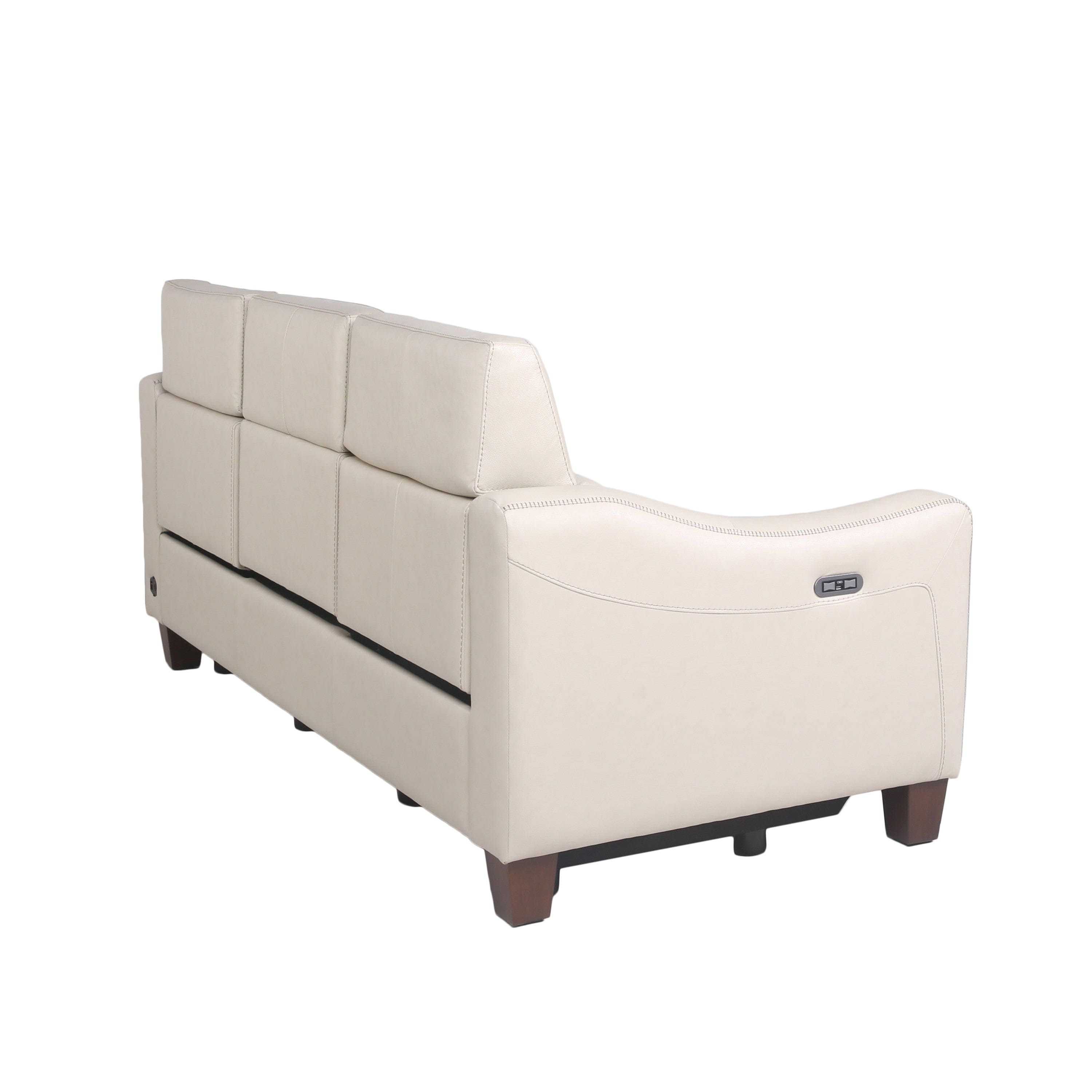 Transitional Dual-Power Leather Reclining Sofa - Wall-Saver Mechanism, Top Grain Leather - Ivory Color, Stylish Design