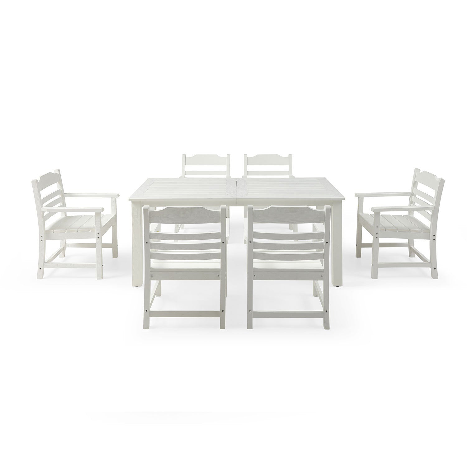 HIPS Patio Furniture Dining Chair and Table, 7 Pieces(6 dining chairs+1 dining table) Backyard Conversation Garden Poolside Balcony White