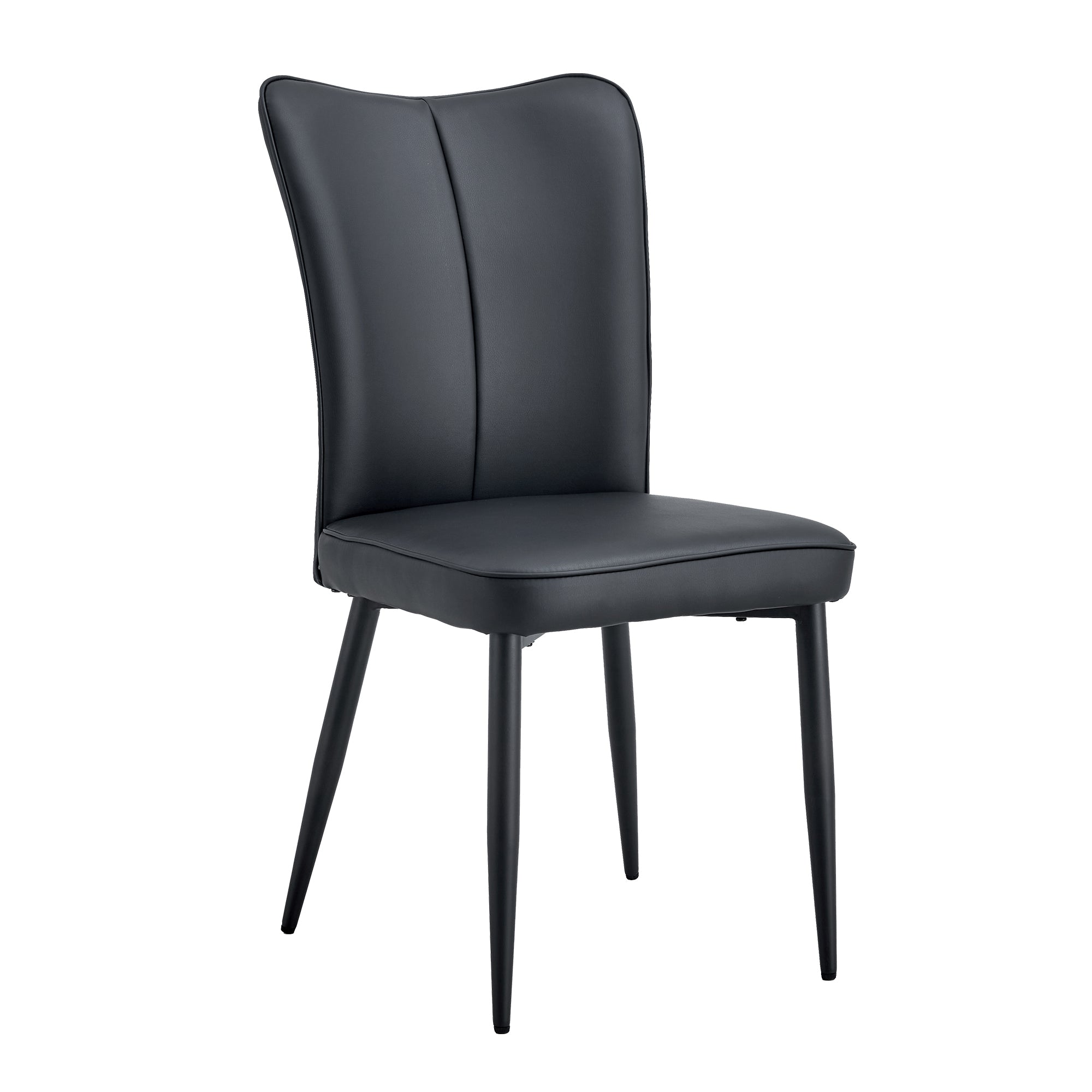 Modern minimalist dining chairs, black PU leather curved backrest and seat cushions, black metal chair legs, suitable for restaurants, bedrooms, and living rooms. A set of four chairs. 008