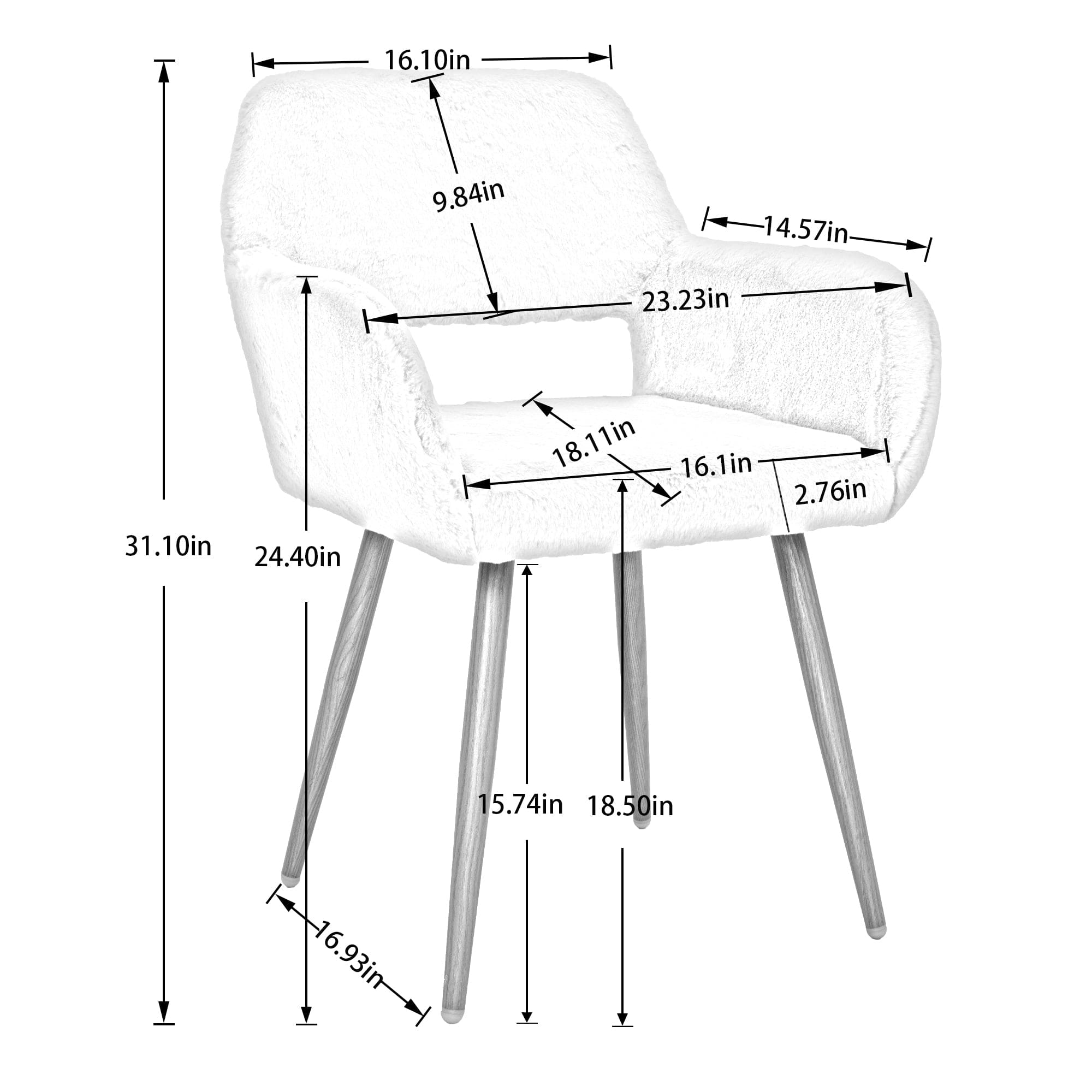 HengMing Dining Chairs with Faux Fur, Mid Century Side Chairs with Solid Painting Steel Leg for Dining Room