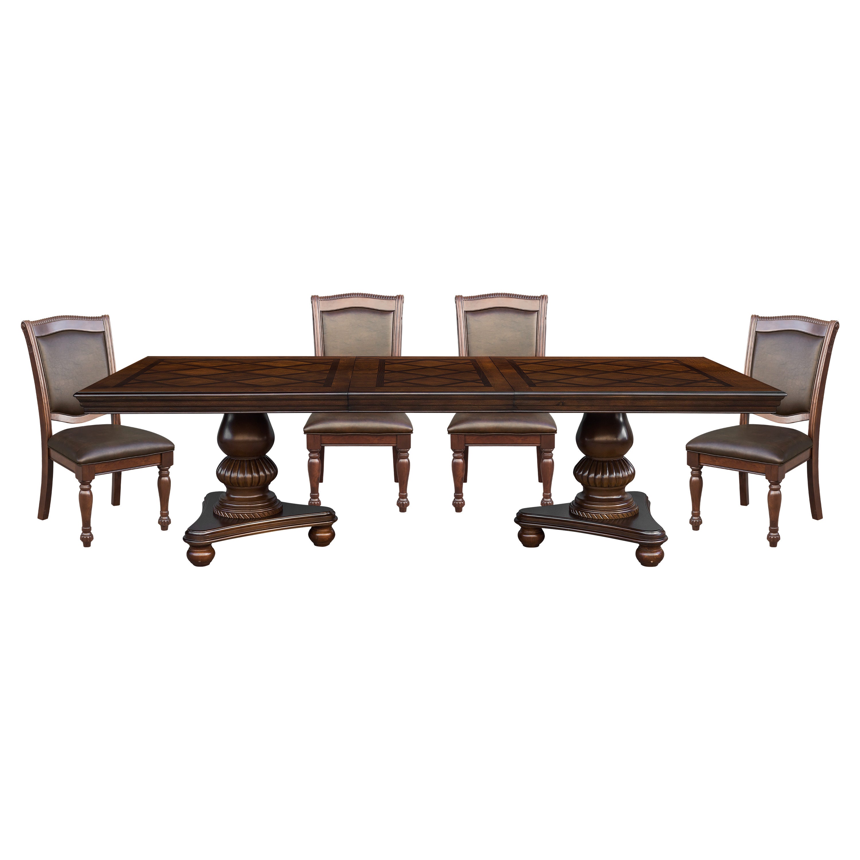 Traditional Dining Table 1pc Brown Cherry Finish Double Pedestal Base Separate Extension Leaf Dining Furniture