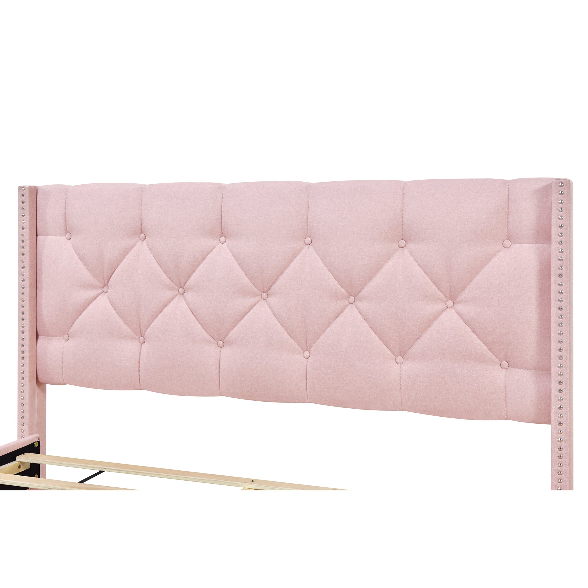 Queen Size Storage Bed Linen Upholstered Platform Bed with Two Drawers - Pink