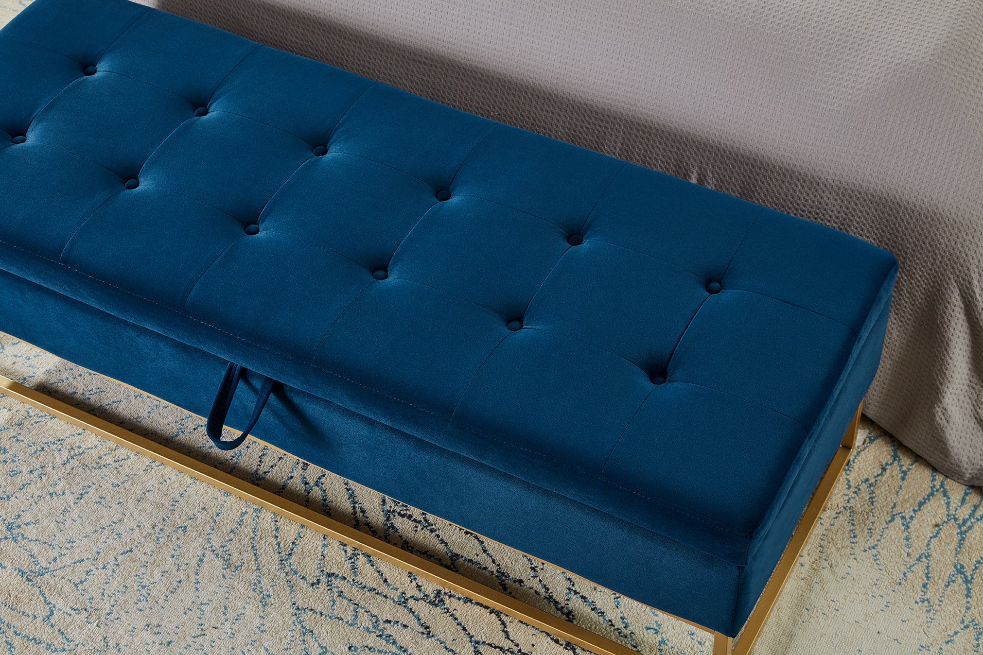 58.6" Bed Bench Metal Base with Storage Navy Blue Velvet