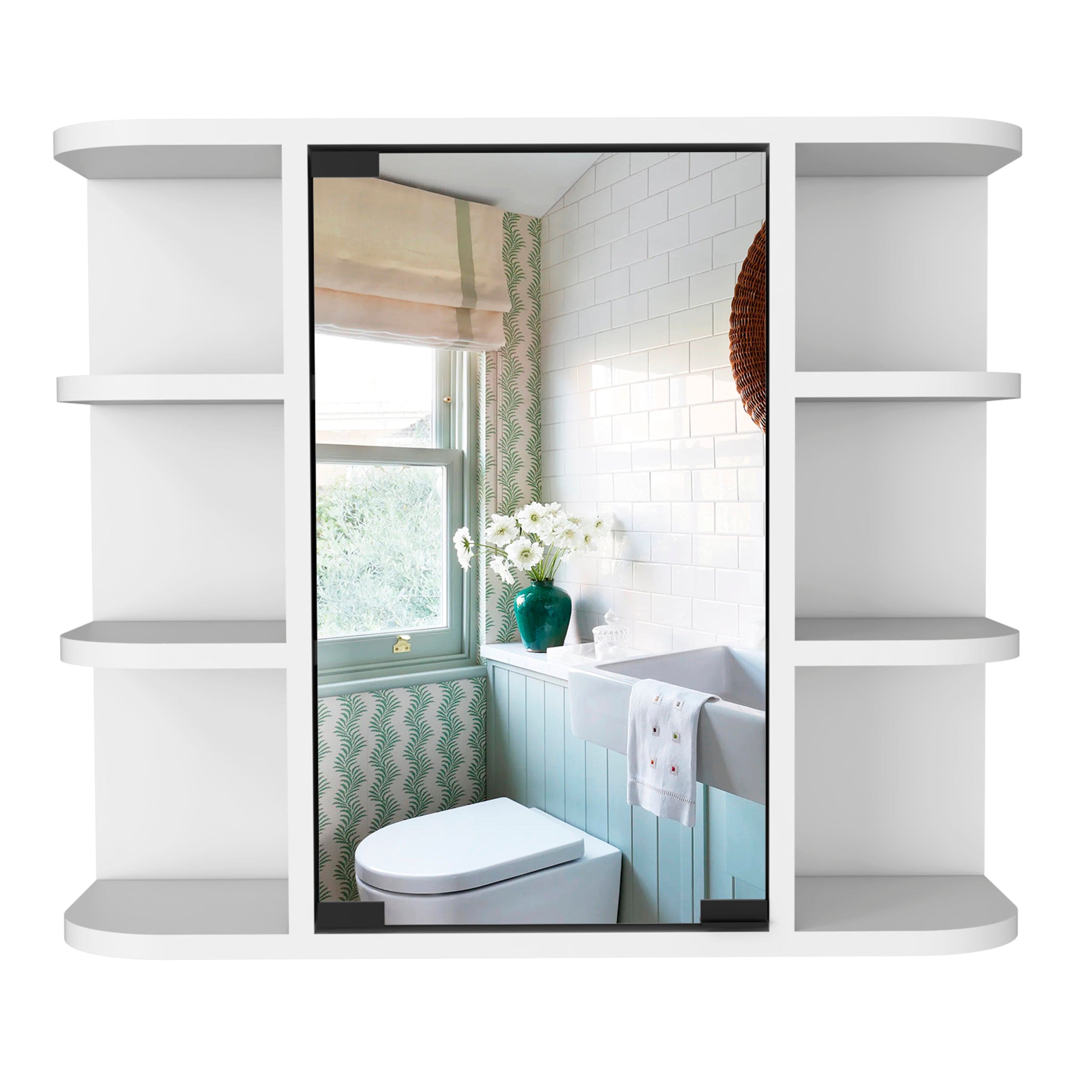 Medicine Cabinet Milano, Six External Shelves Mirror, White Finish