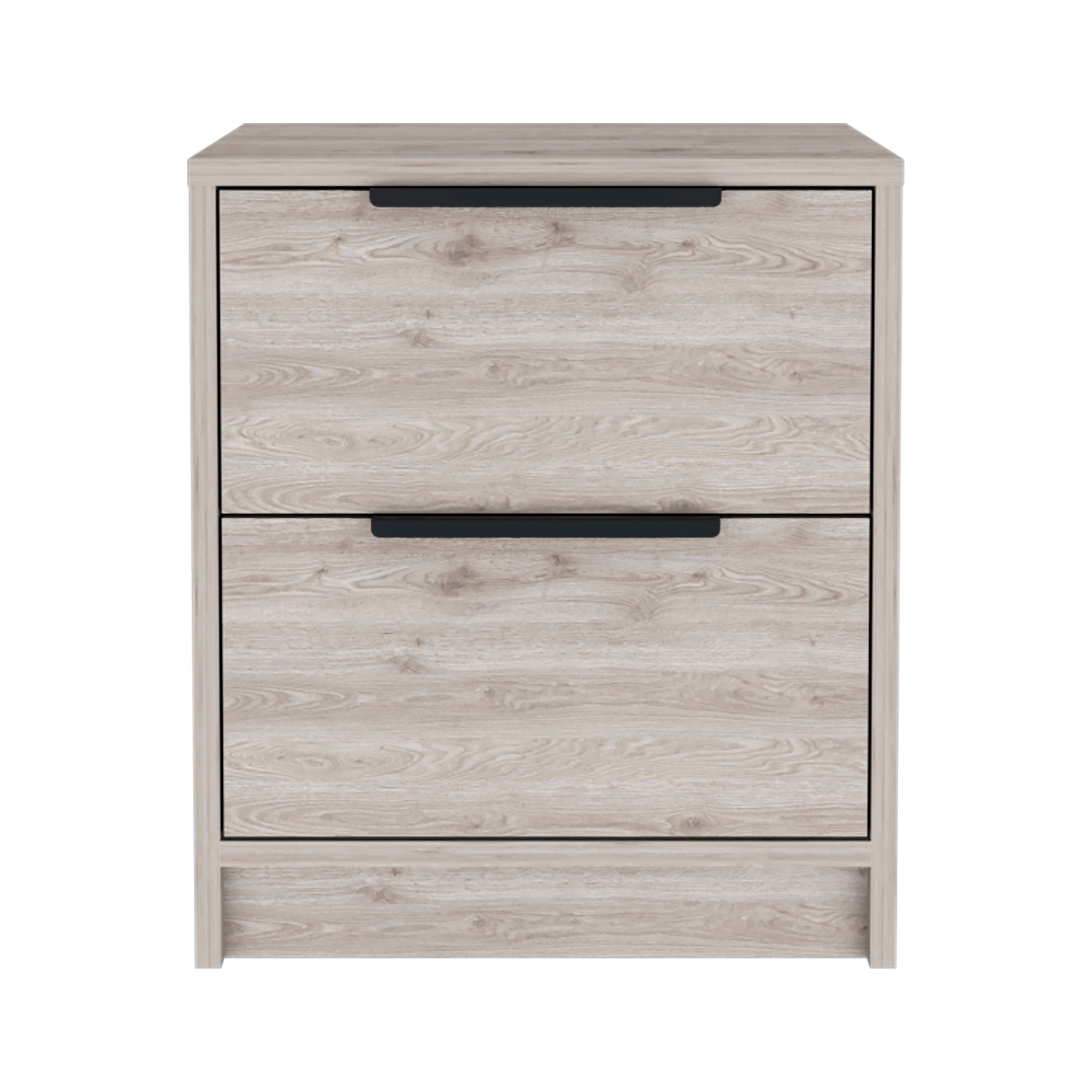 Kaia Nightstand, Two Drawers, Metal Handle -Light Gray