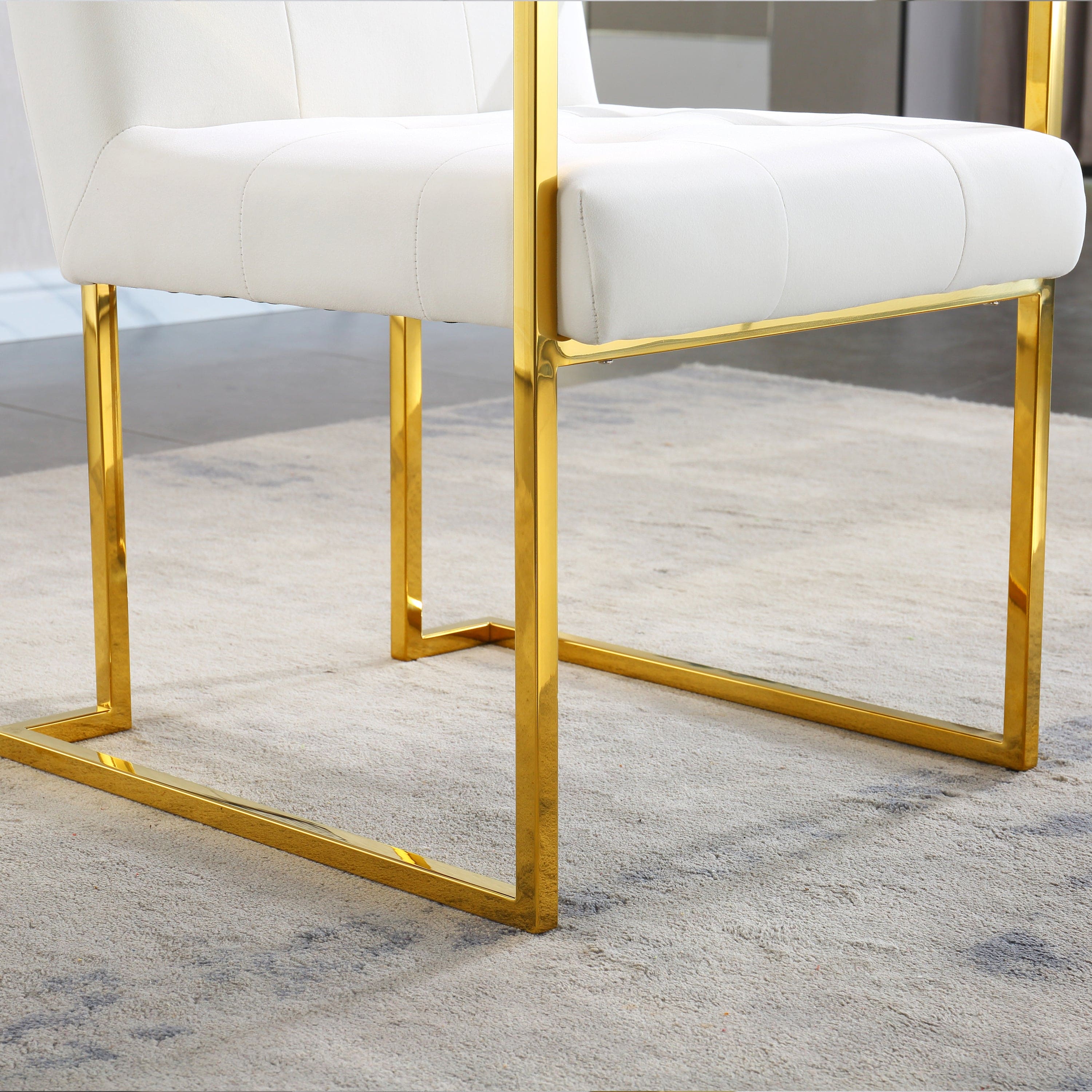 Modern Velvet Dining Arm Chair Set of 1, Tufted Design and Gold Finish Stainless Base