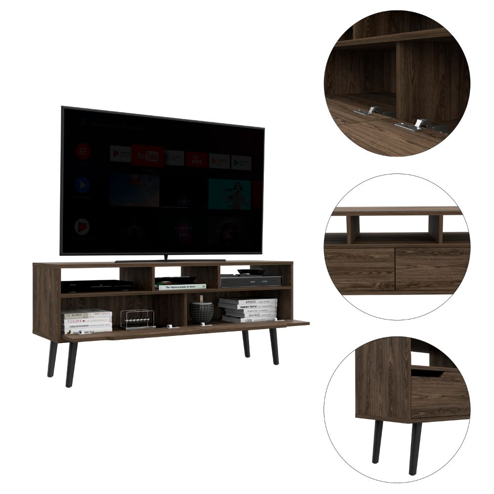 Oslo Tv Stand for TV´s up 51", Two  Drawers, Four Legs, Three Open Shelves -Dark Walnut