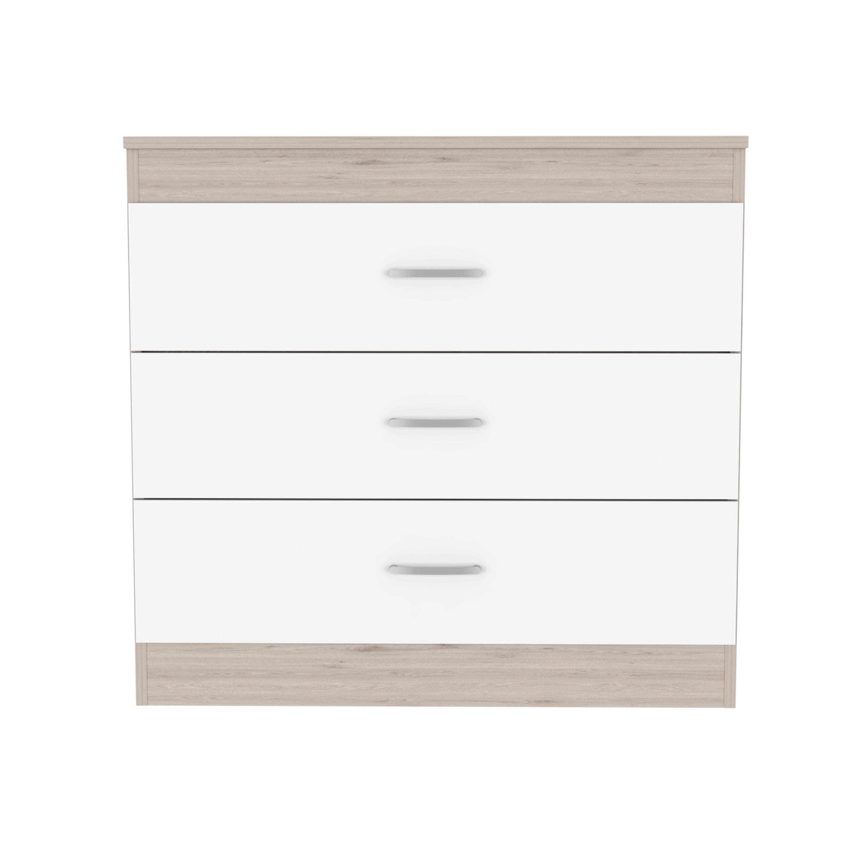 Three Drawer Dresser Lial, Superior Top, Metal Hardware, Light Gray / White Finish