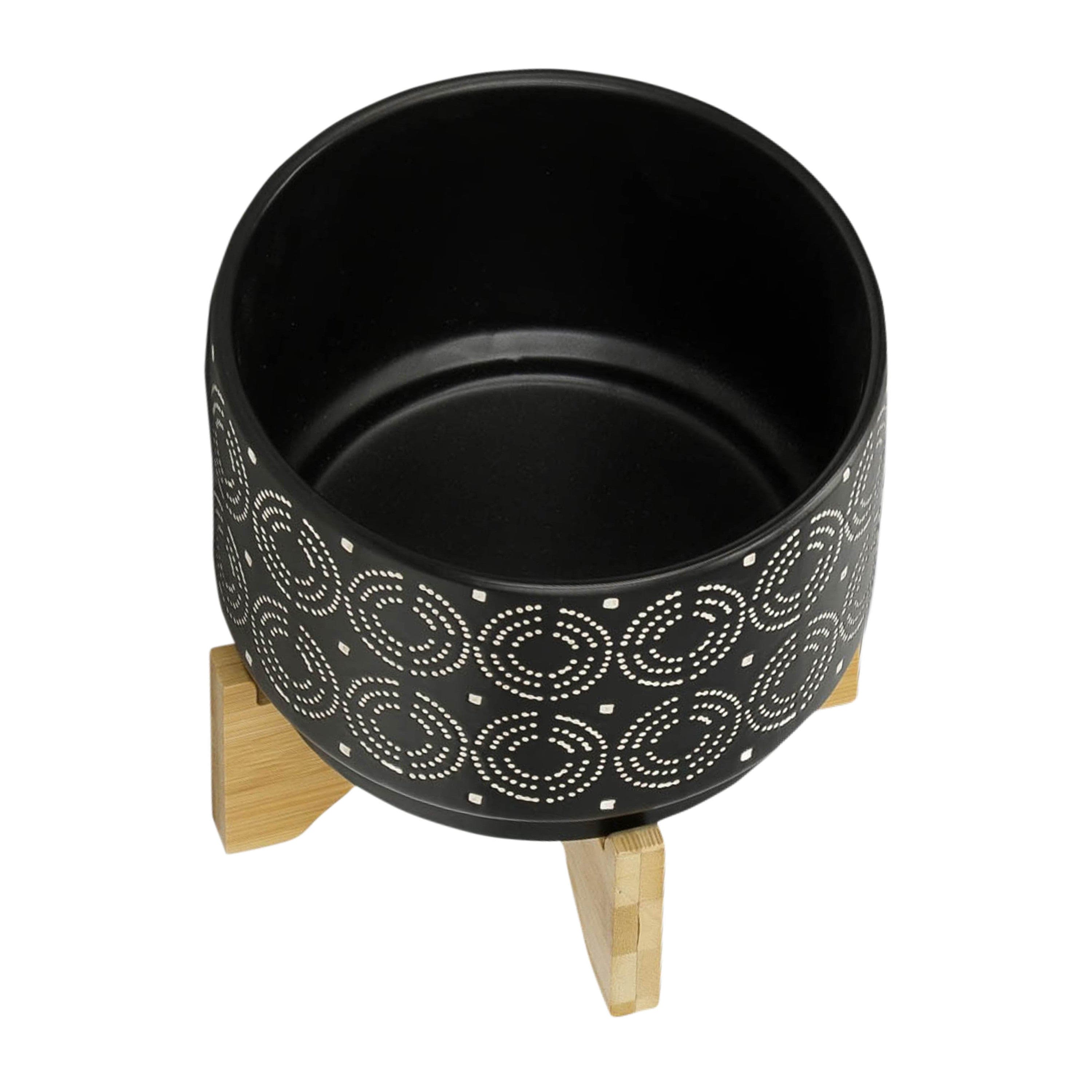 7" SWIRL PLANTER ON STAND, BLACK