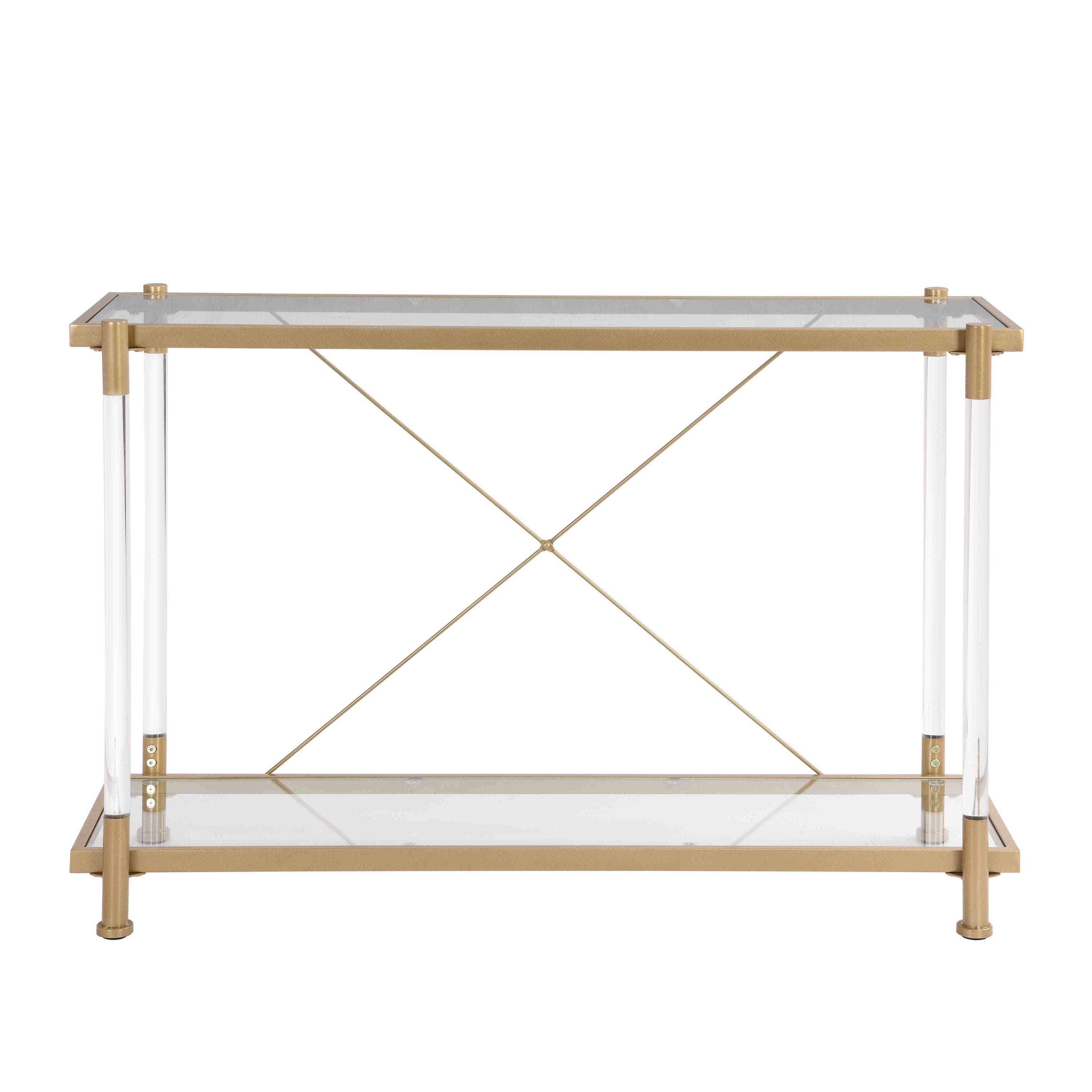 43.31'' Golden Glass Sofa Table, Acrylic Side Table, Console Table for Living Roome& Bedroom