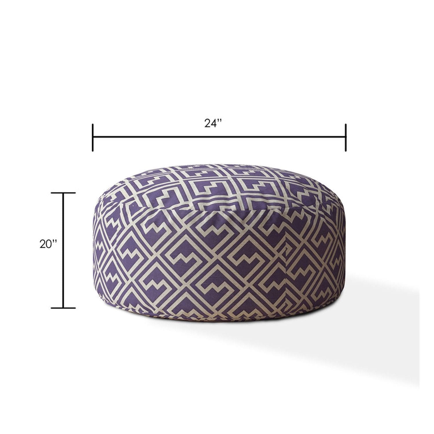 Indoor TETRI Med Purple Round Zipper Pouf - Stuffed - Extra Beads Included! - 24in dia x 20in tall