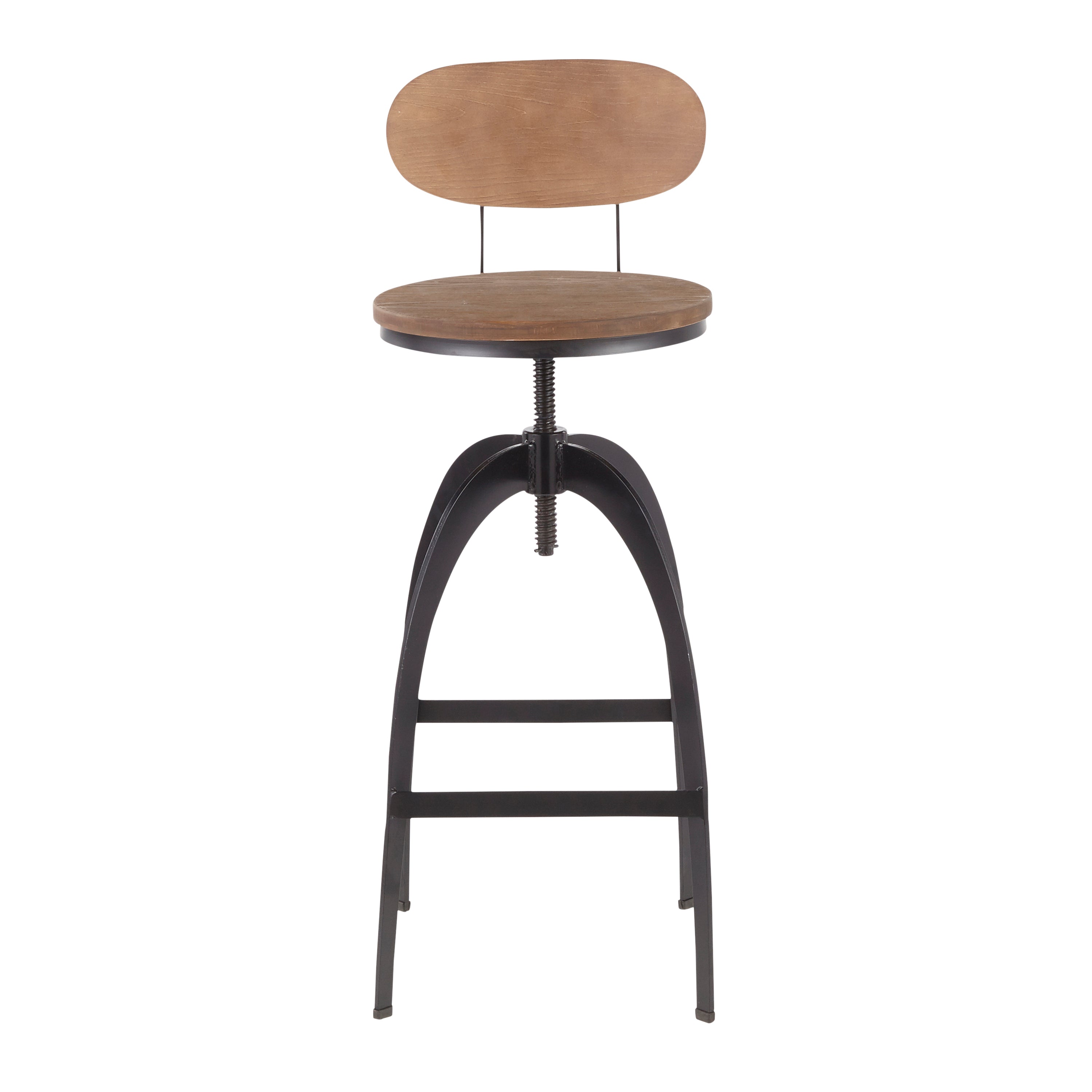 Dakota Industrial Mid-Back Barstool in Black Metal and Medium Brown Wood-Pressed Grain Bamboo by LumiSource