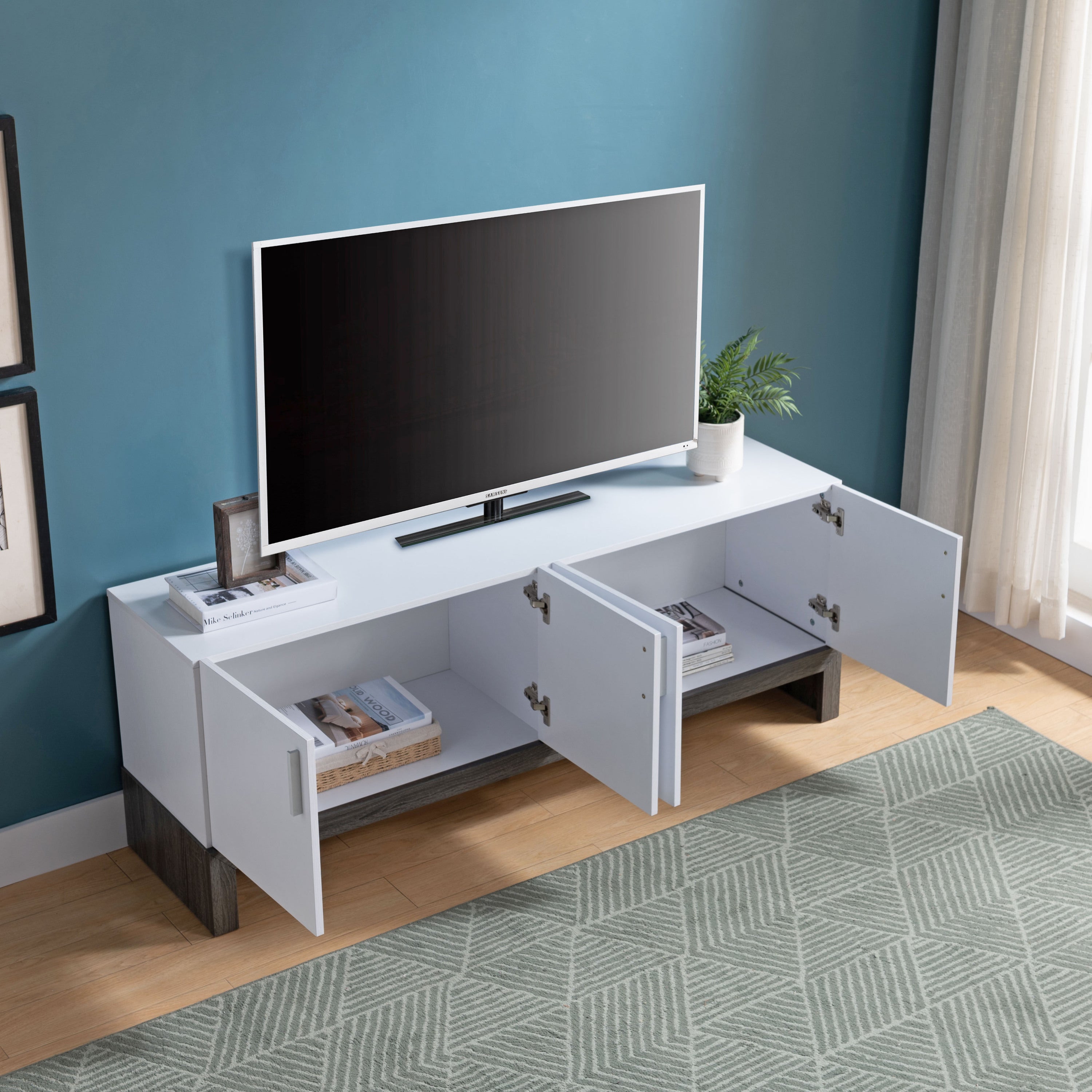 ID USA  213039 TV Stand White & Distressed Grey