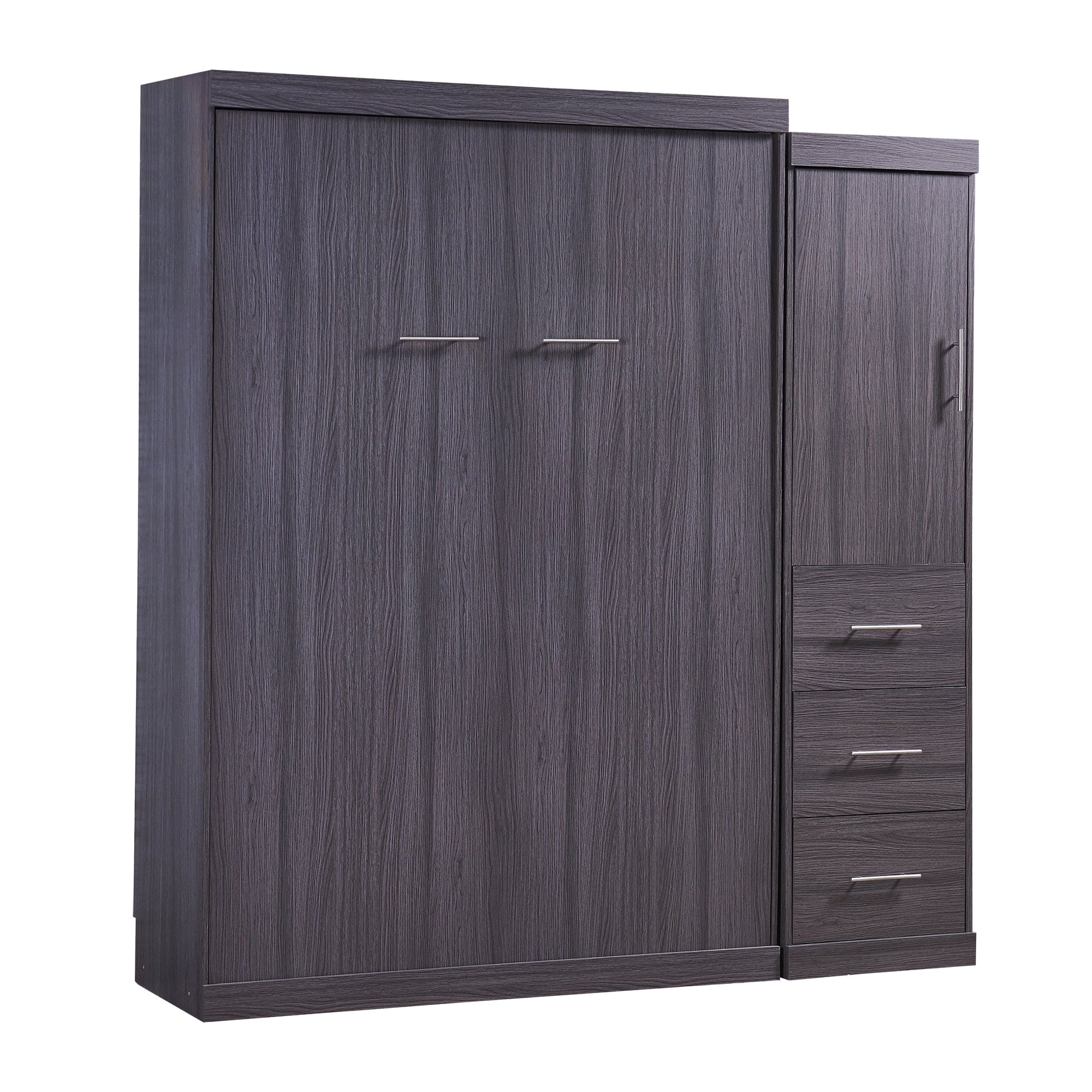 Full Size Murphy Bed with Wardrobe and Drawers, Storage Bed, can be Folded into a Cabinet, Gray