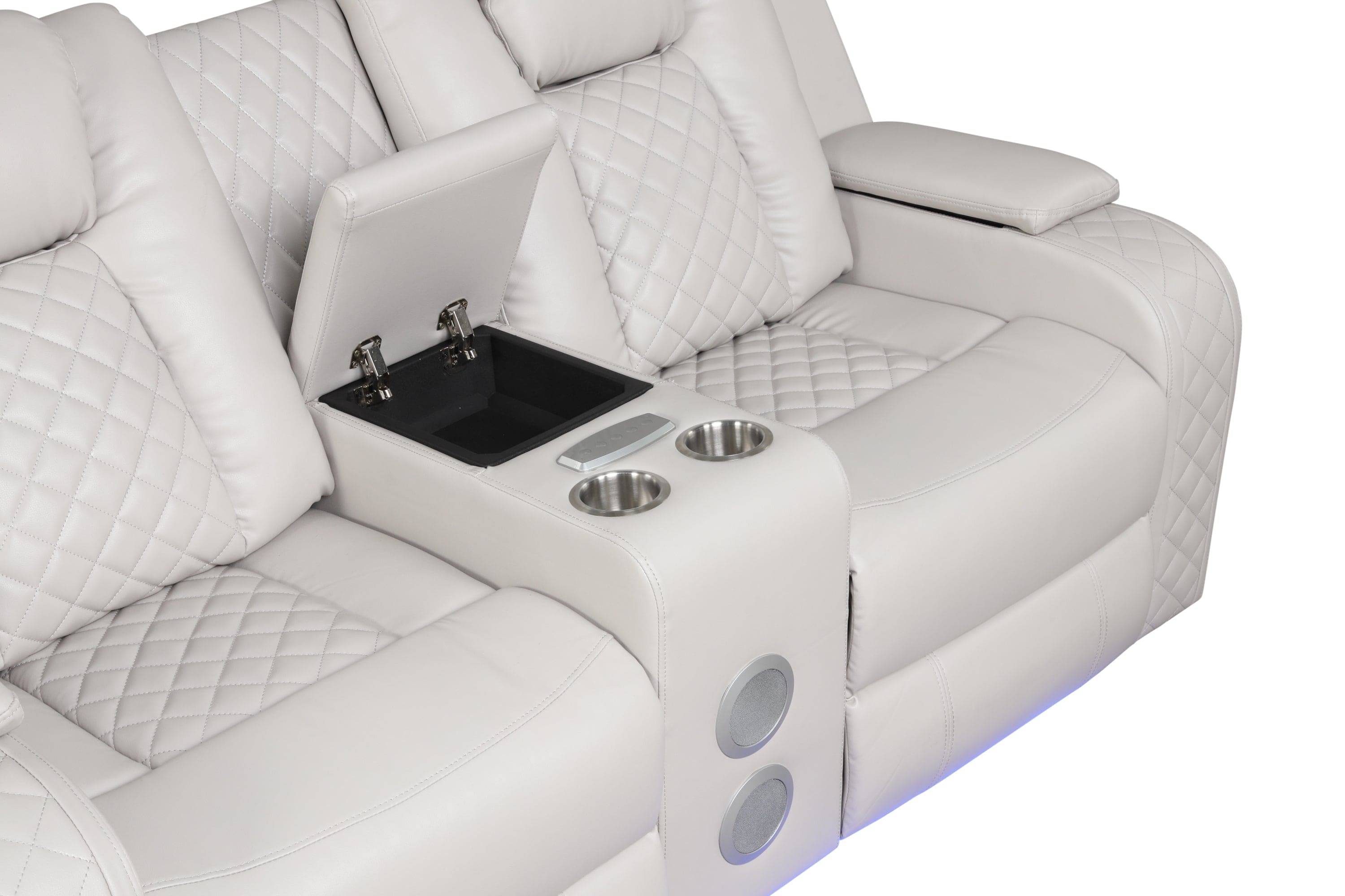 Benz LED & Power Reclining Loveseat Made With Faux Leather in Ice