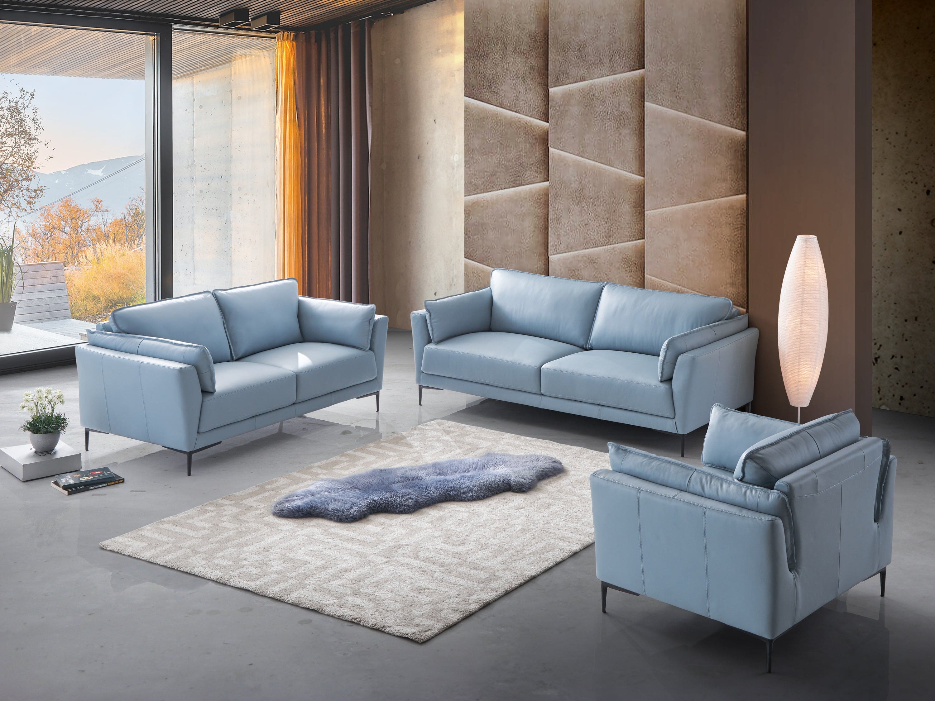 ACME Mesut Loveseat, Light Blue Top Grain Leather & Black Finish LV02388