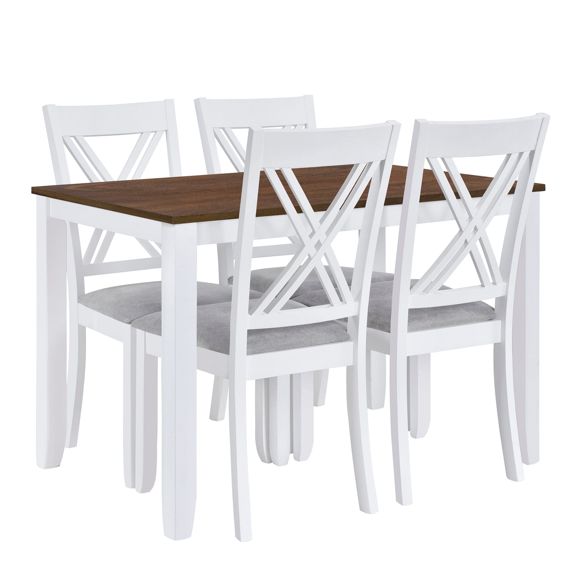 TOPMAX Rustic Minimalist Wood 5-Piece Dining Table Set with 4 X-Back Chairs for Small Places, White