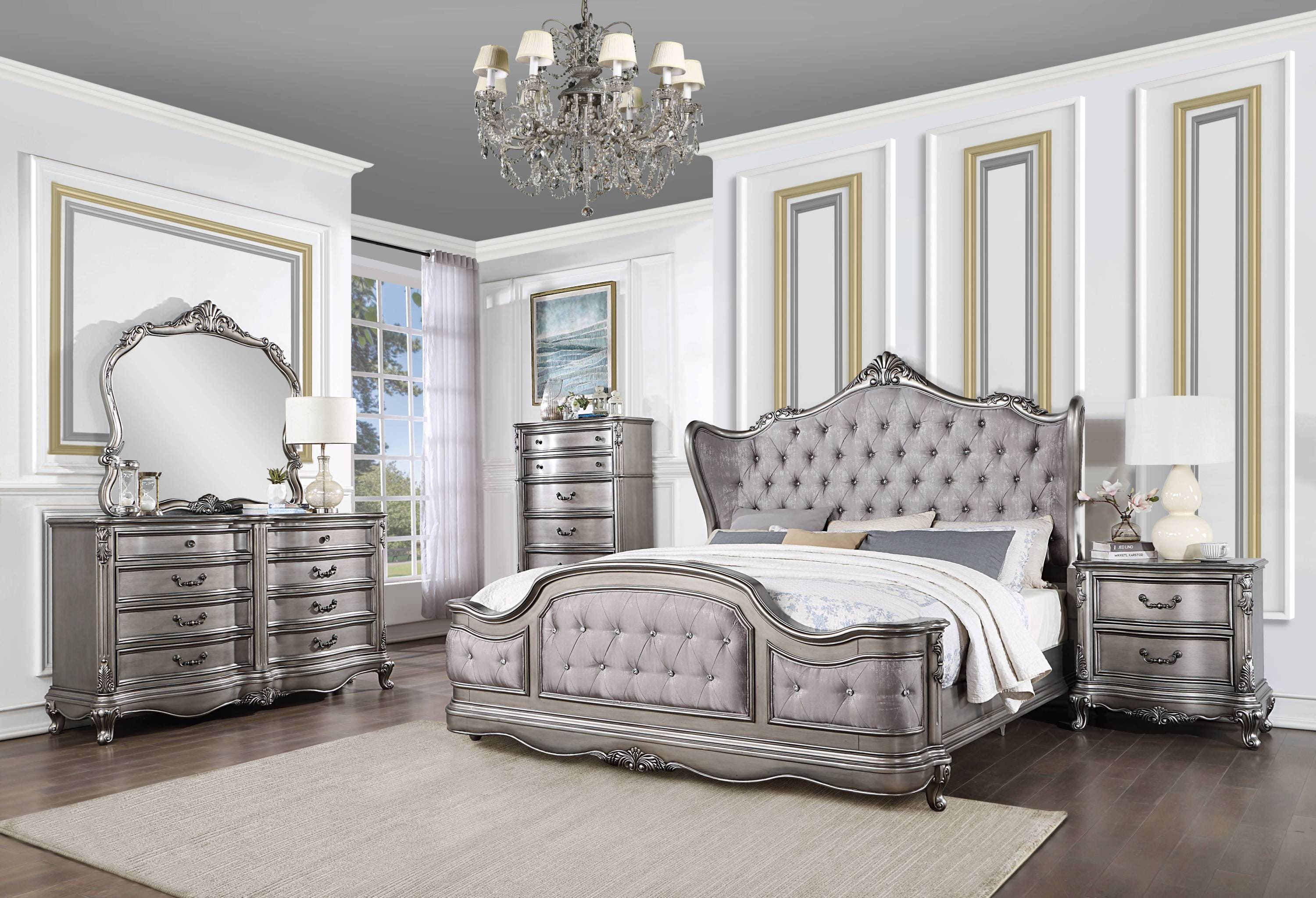 ACME Ausonia Eastern King Bed, Antique Platinum Finish BD00602EK