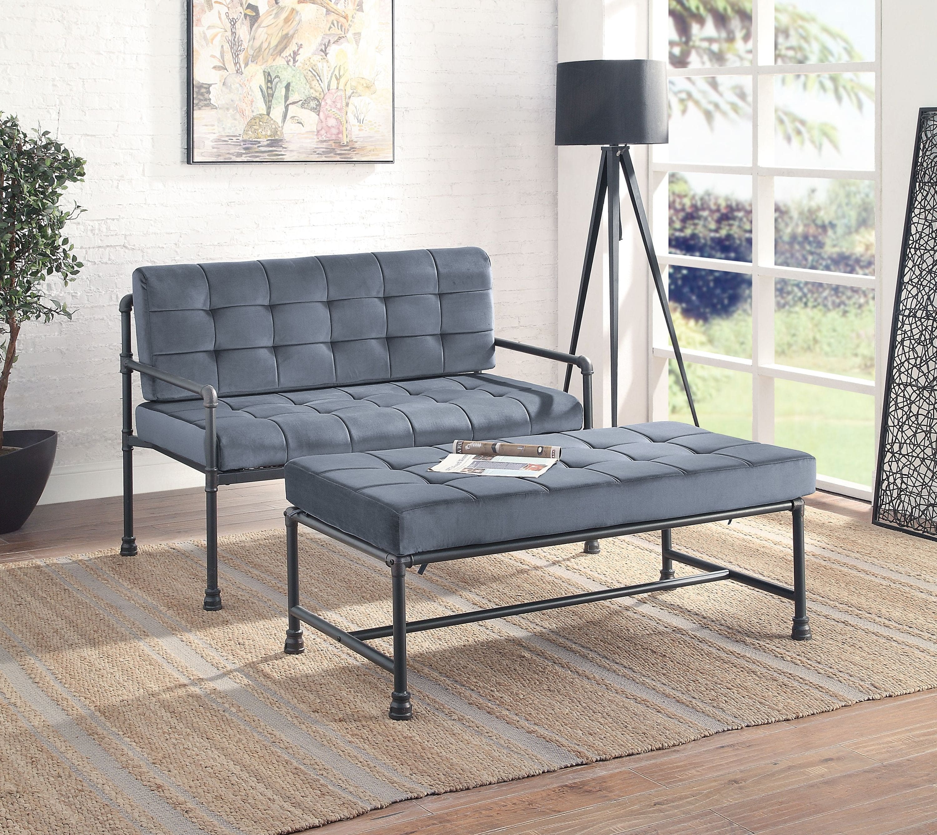 ACME Brantley Loveseat in Gray Velvet & Sandy Gray Finish LV00426