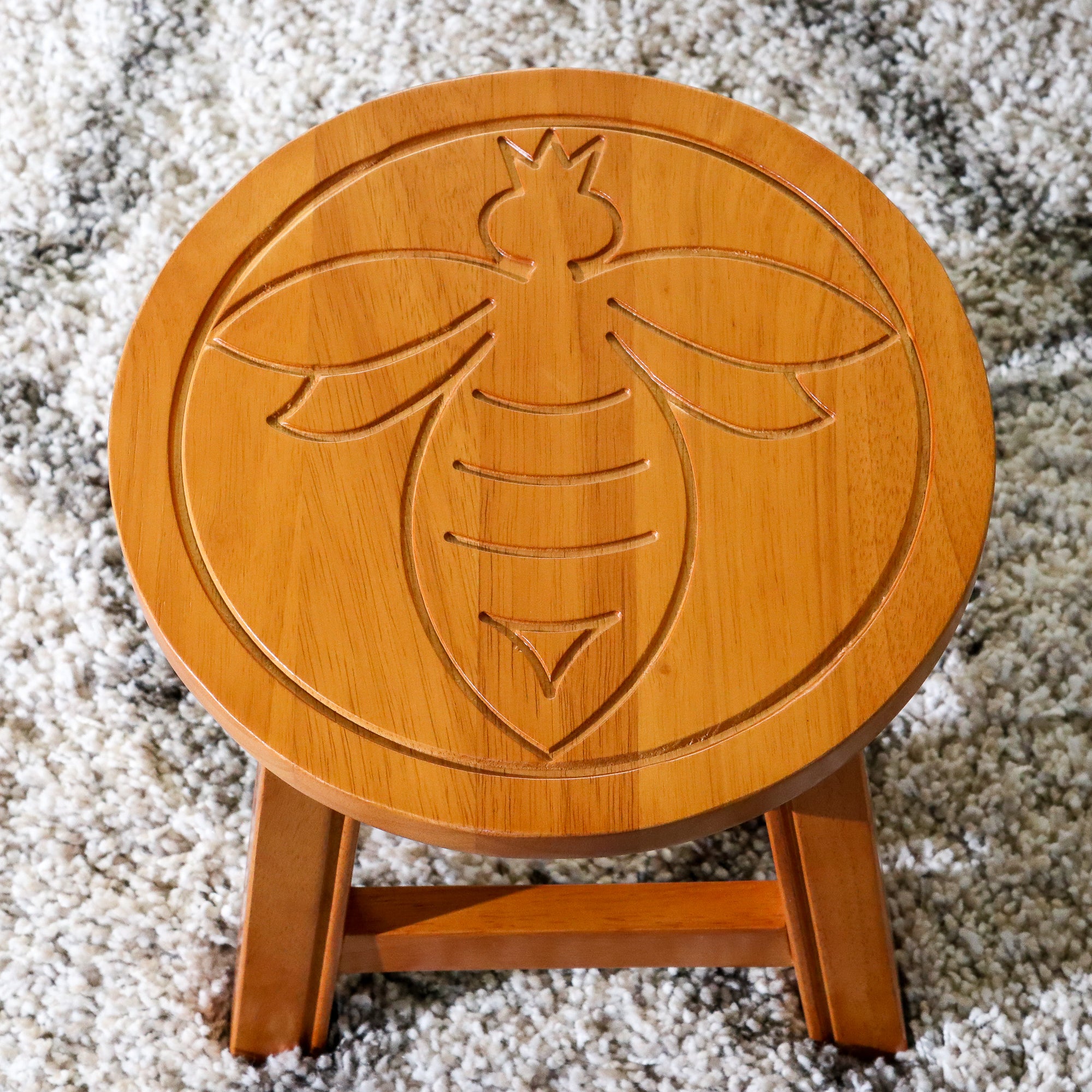 Carved Wooden Step Stool, Queen Bee, Natural