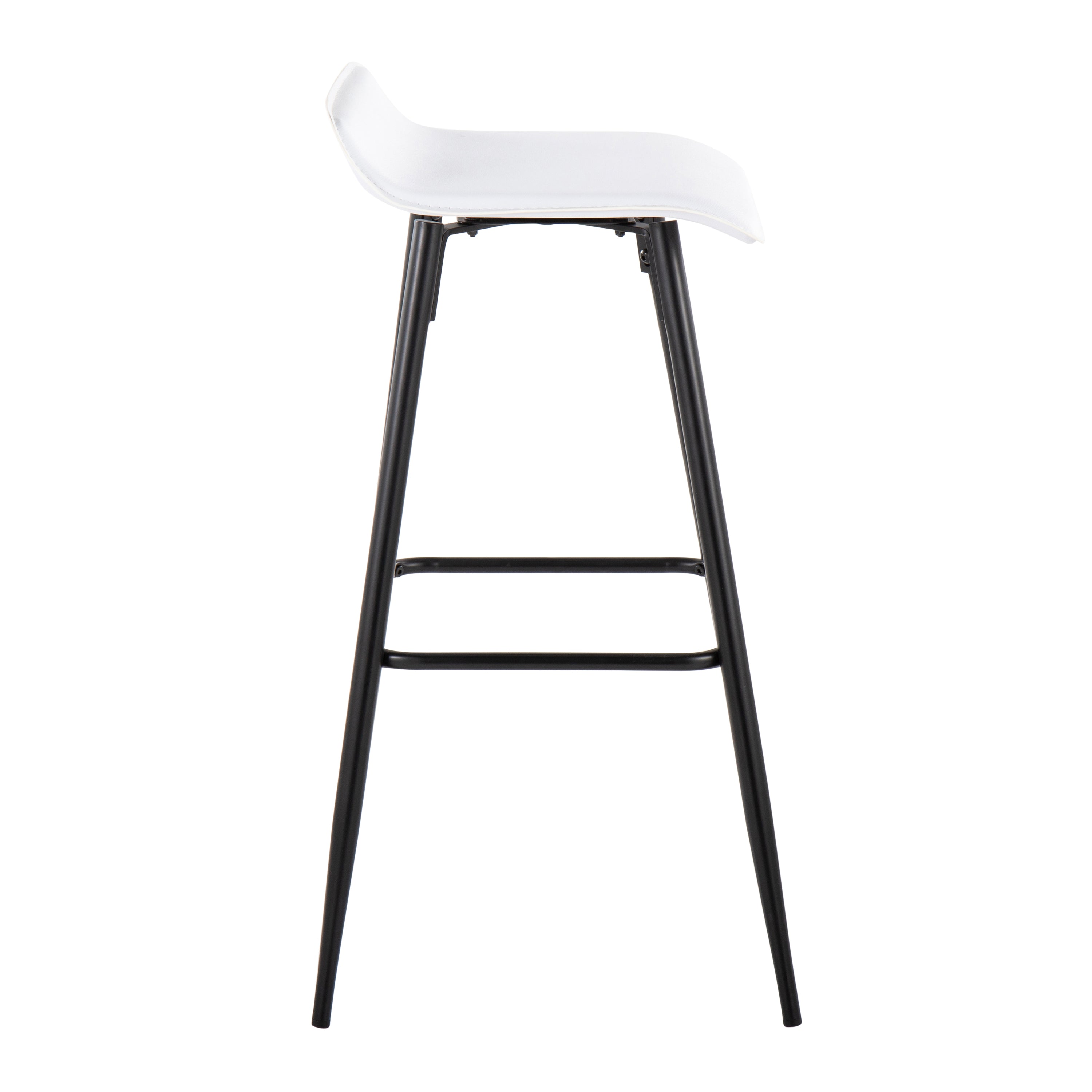 Ale 30" Contemporary Fixed-Height Bar Stool in Black Steel and White Faux Leather by LumiSource - Set of 2